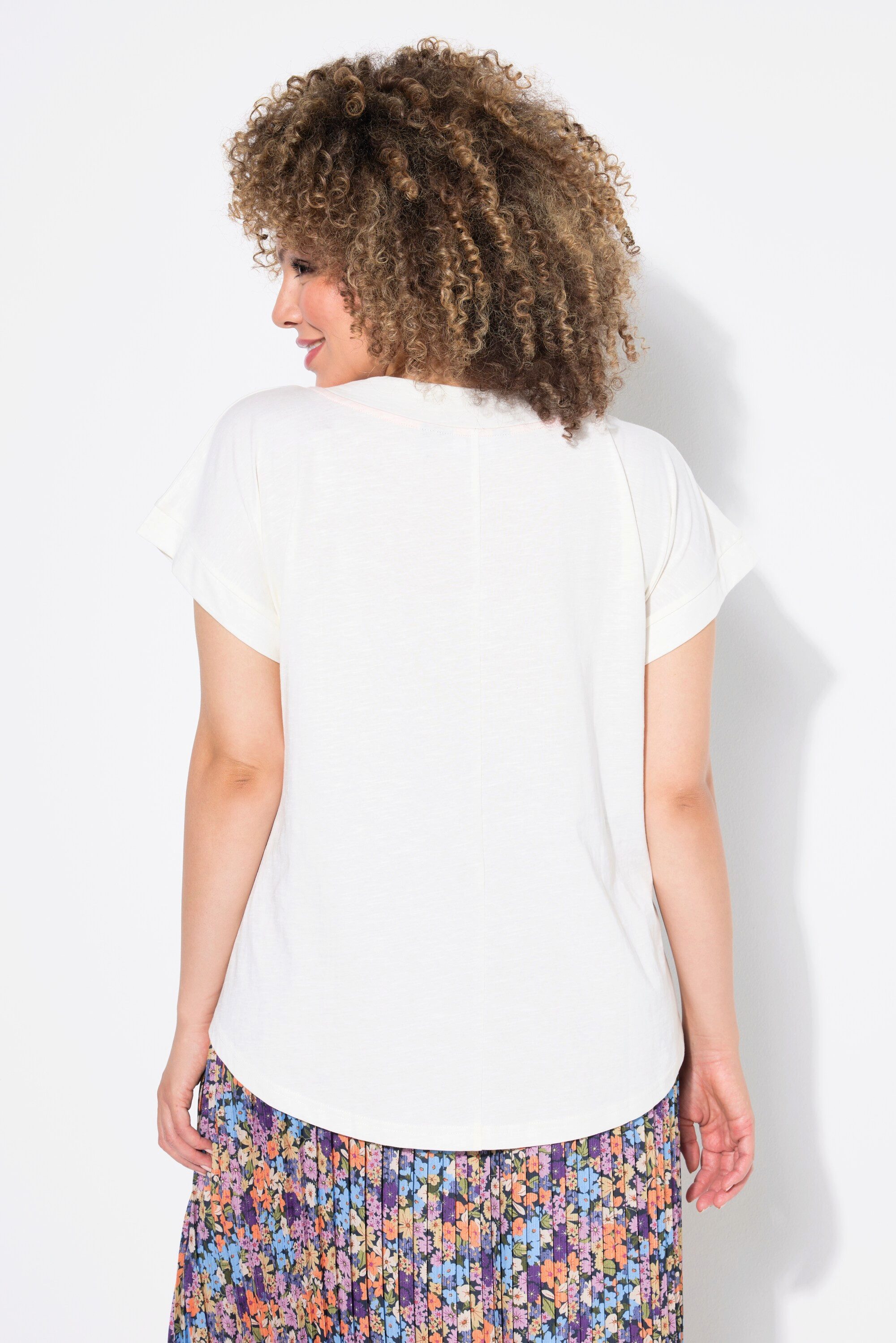 Ulla Popken T-Shirt T-Shirt Schriftmotiv Oversized Rundhals Halbarm