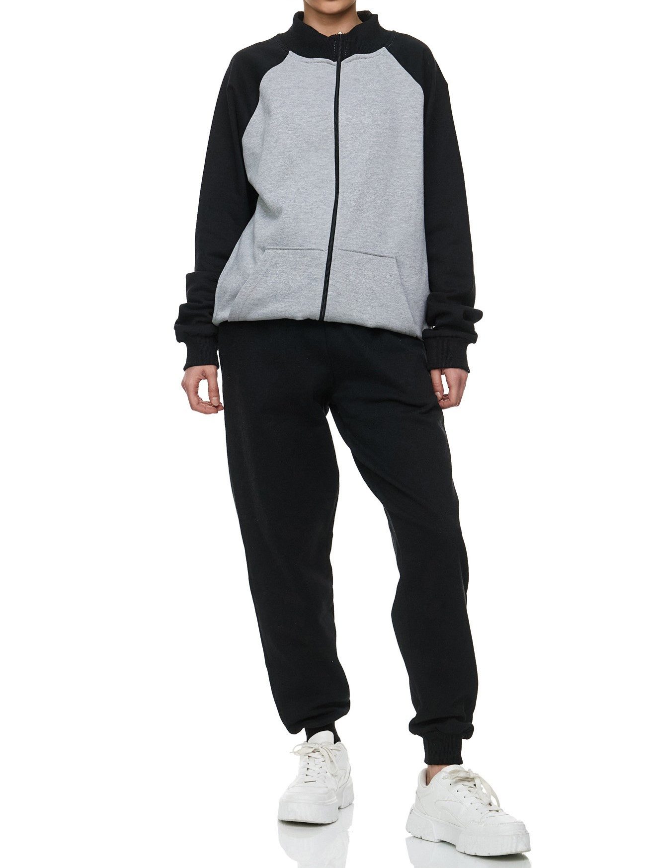L.gonline Freizeitanzug Damen Trainingsanzug, Freizeitanzug ohne Kapuze 500A (Sweatjacke ohne Kapuze mit Hose, 2-tlg), Fitness Freizeit Casual