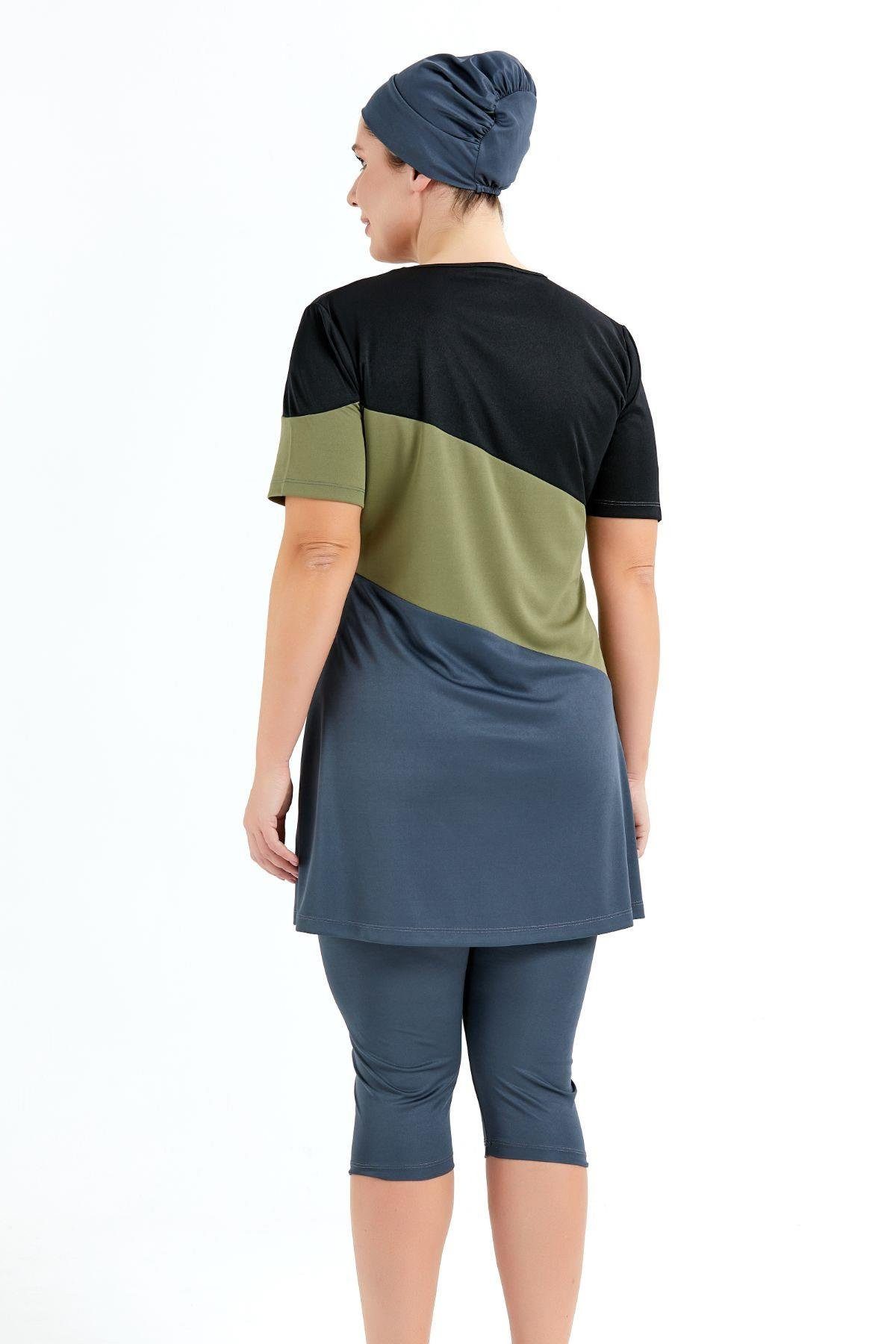 C&CITY Badeanzug Übergröße Kurzarm Leggings Halbbedeckter Bescheidener Badeanzug