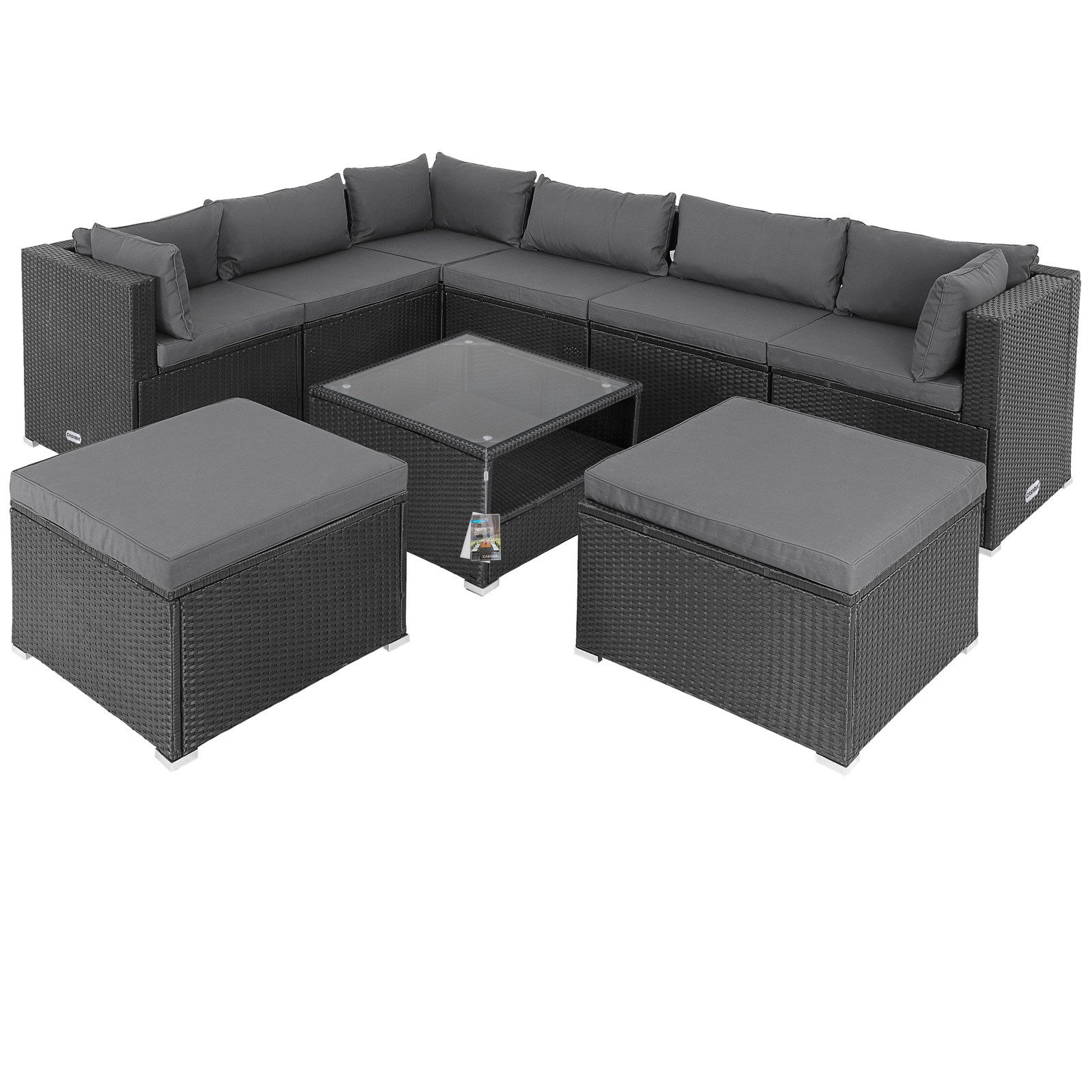 Casaria Gartenlounge-Set Taipei, (26-tlg), Gartenmöbel 8 Personen Tisch 7cm Auflagen Sicherheitsglas Lounge