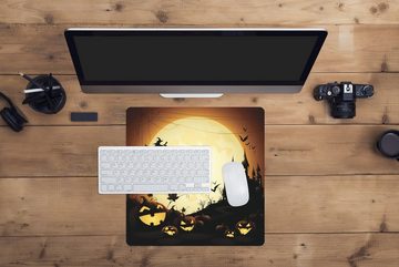 MuchoWow Gaming Mauspad Eine Illustration eines Schlosses mit Hexen und Kürbissen zu Halloween (1-St), Mousepad mit Rutschfester Unterseite, Gaming, 40x40 cm, XXL, Großes