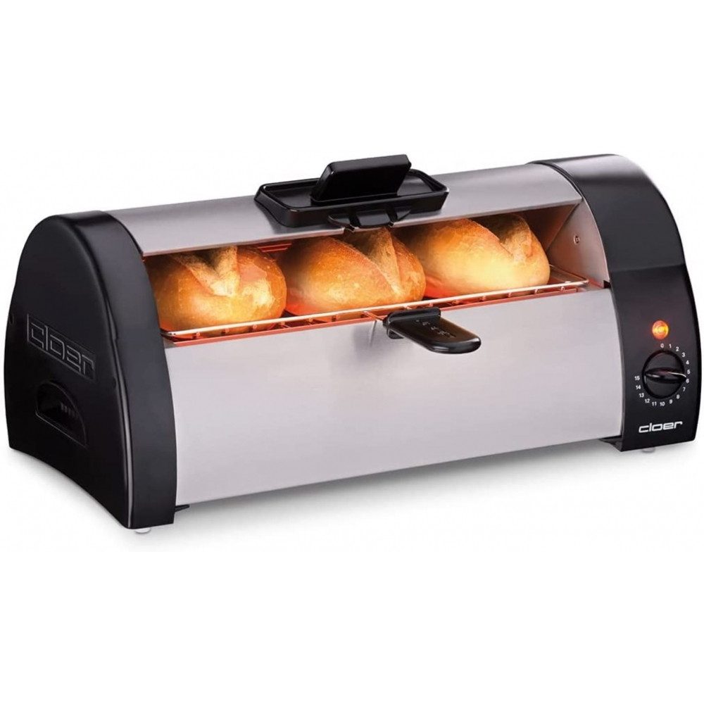 Cloer Brotbackautomat Cloer Brötchenbäcker 3080 Edelstahl-Schwarz Brötchengerät, 570 W