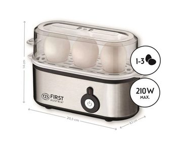 TZS FIRST AUSTRIA Eierkocher Elektrischer Eierkocher 210W, 3 Eier, mit Messbecher, 210 W, und Eierstecher, für hartgekochte, weichgekochte, Eier