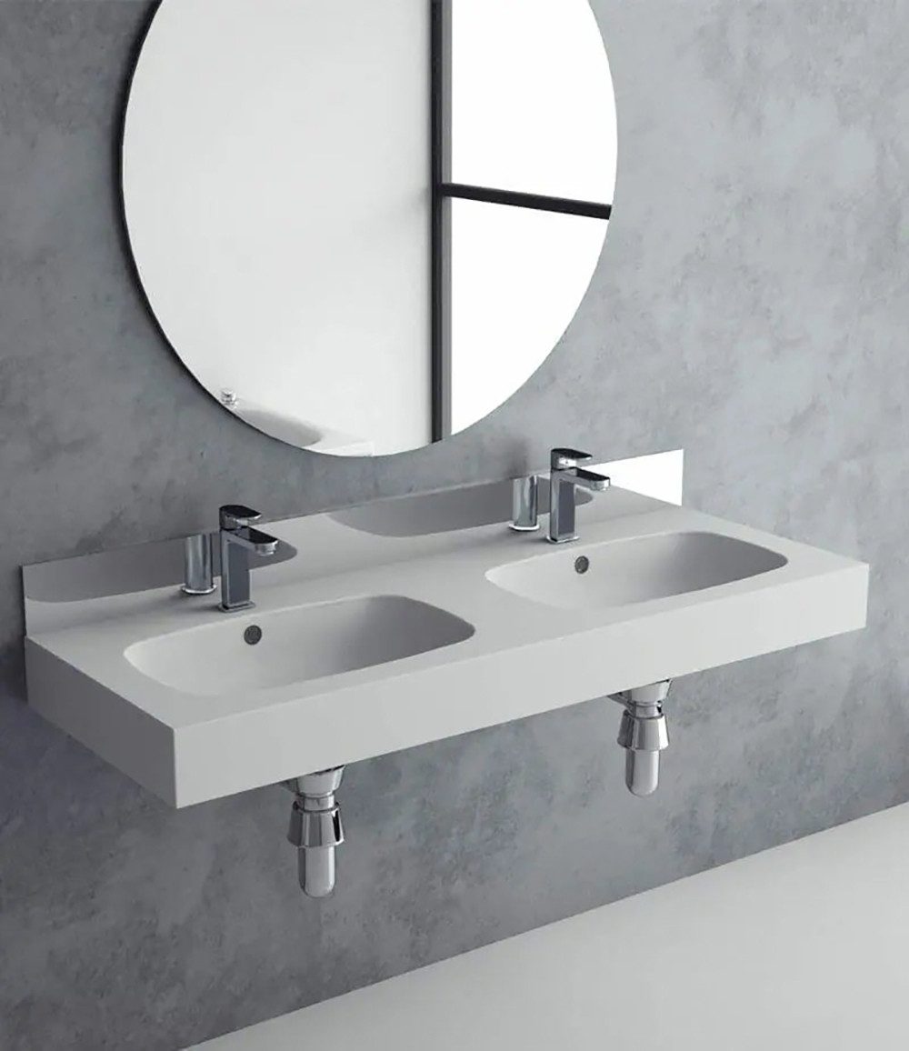 Henneke Doppelwaschtisch Corian® mit Becken Peace, Fugenlos aus Mineralwerkstoff