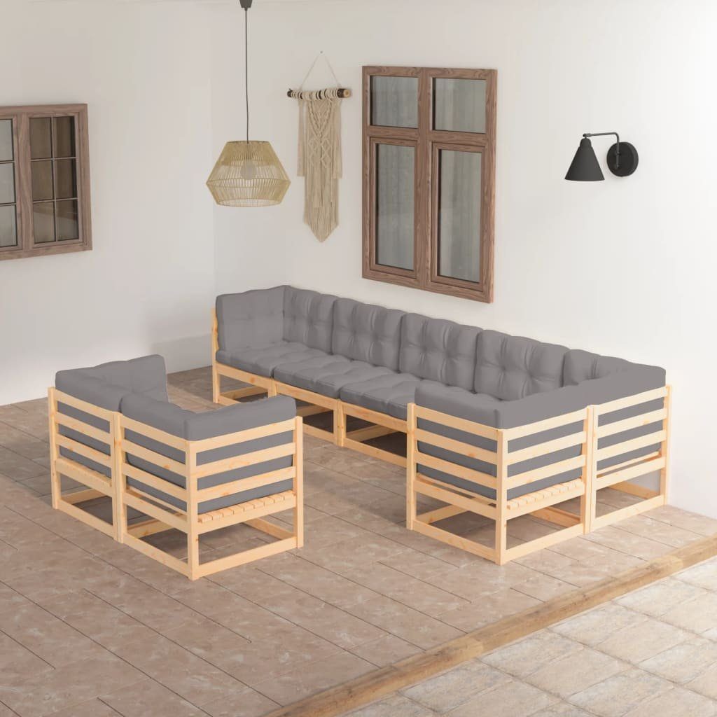 vidaXL Gartenlounge-Set 8-tlg. Garten-Lounge-Set mit Kissen Massivholz Kiefer, (1-tlg) Natur