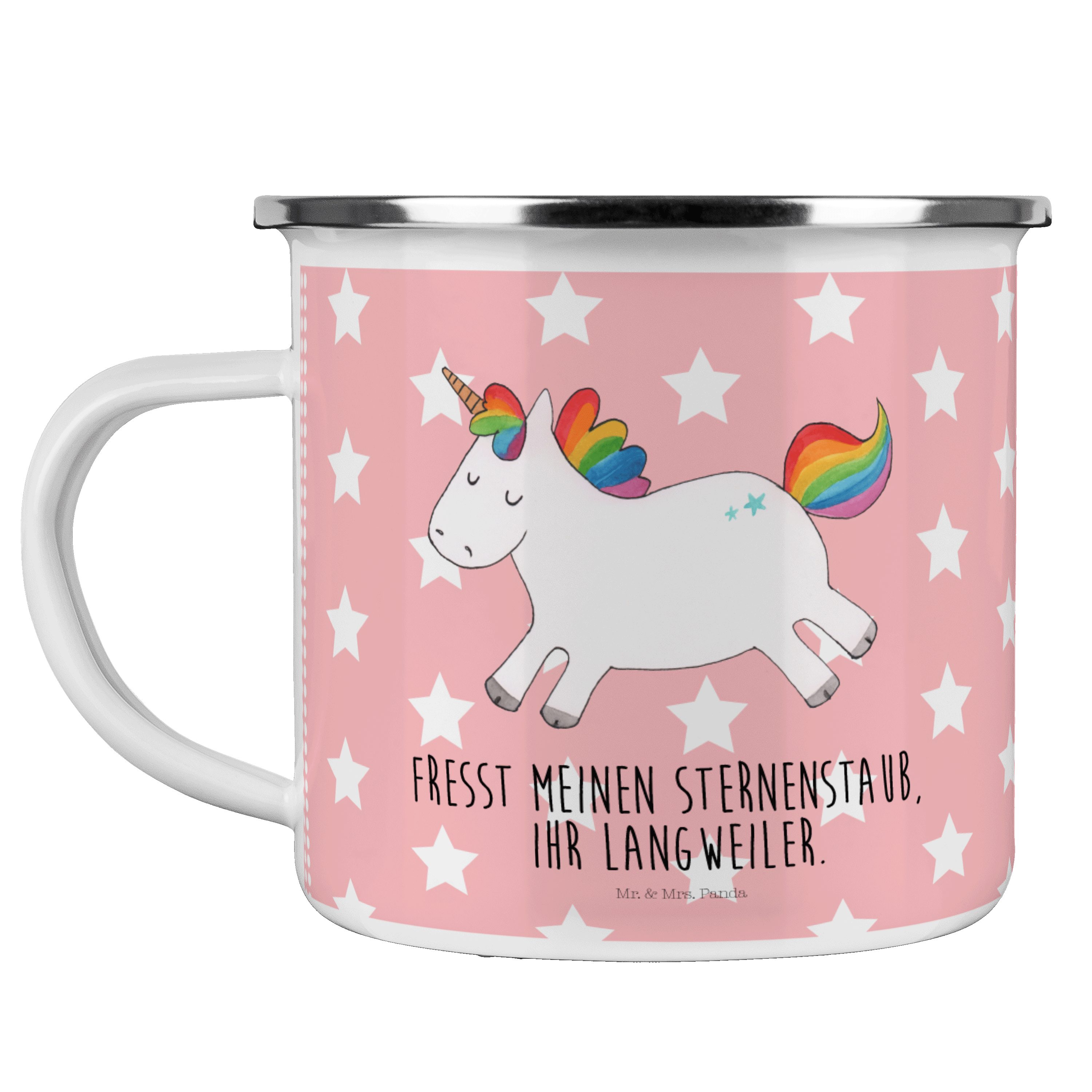 Mr. & Mrs. Panda Becher Einhorn Happy - Rot Pastell - Geschenk, Einhorn Deko, Trinkbecher, Ca, Emaille