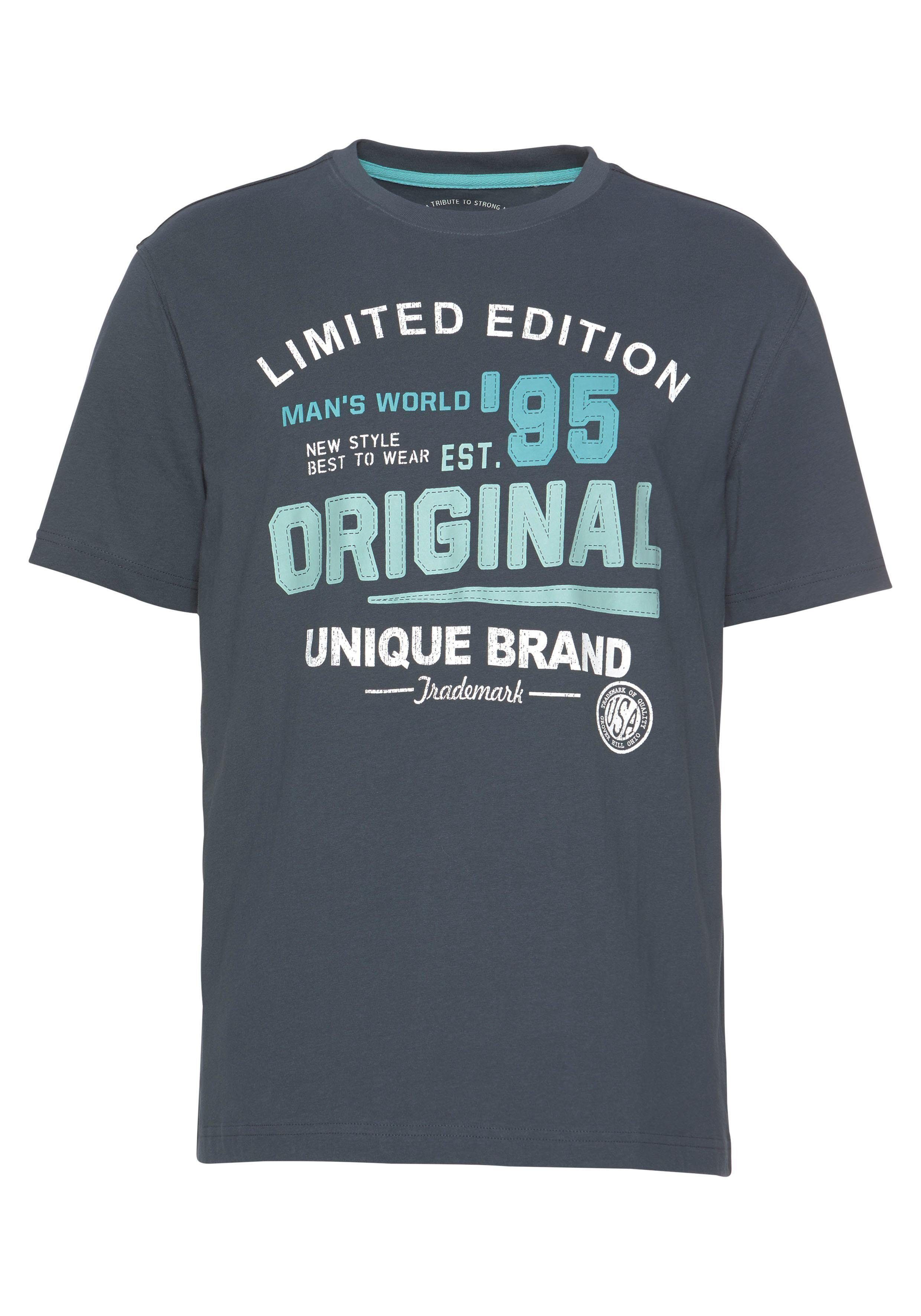 mit Frontprint T-Shirt World dunkelblau-graublau Man's
