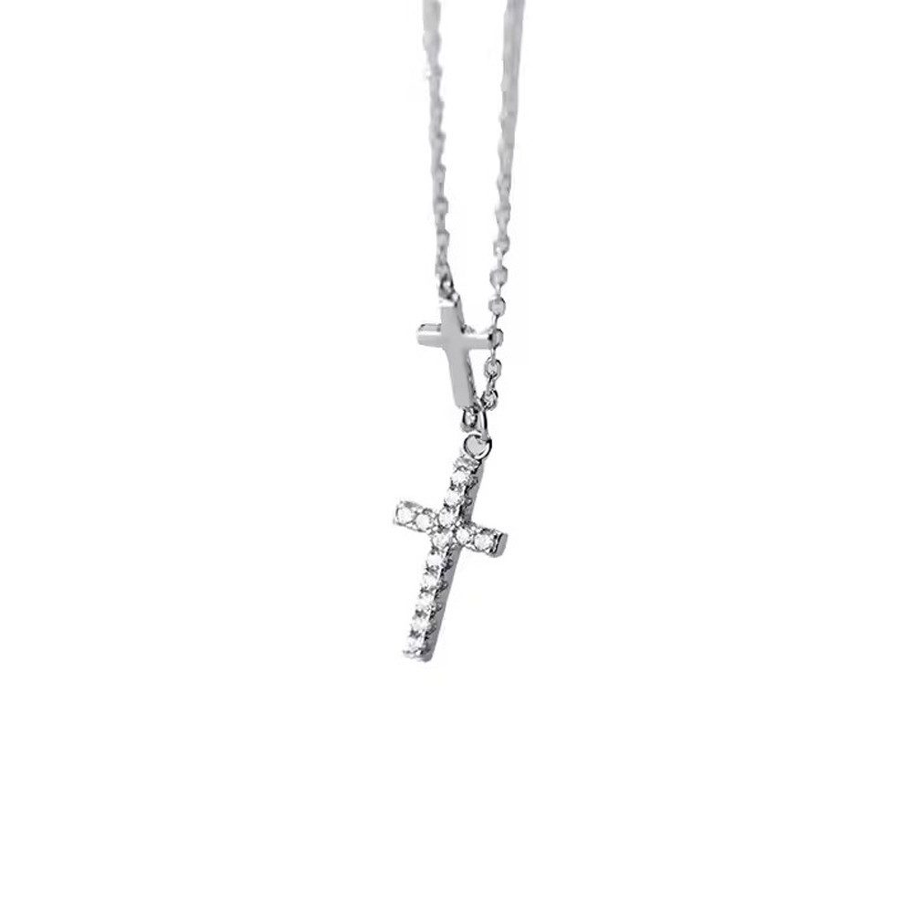 Kreuzkette Kette mit Zirkon Kreuz Anhänger, 925 Sterling Silber, Zirkonia