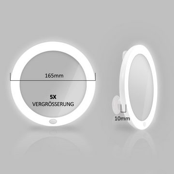EMKE Kosmetikspiegel mit beleuchtung mit 5 fach Vergrößerungsspiegel, mit Saugnapf, Tragbarer Wandspiegel Batteriebetrieben, Weiß