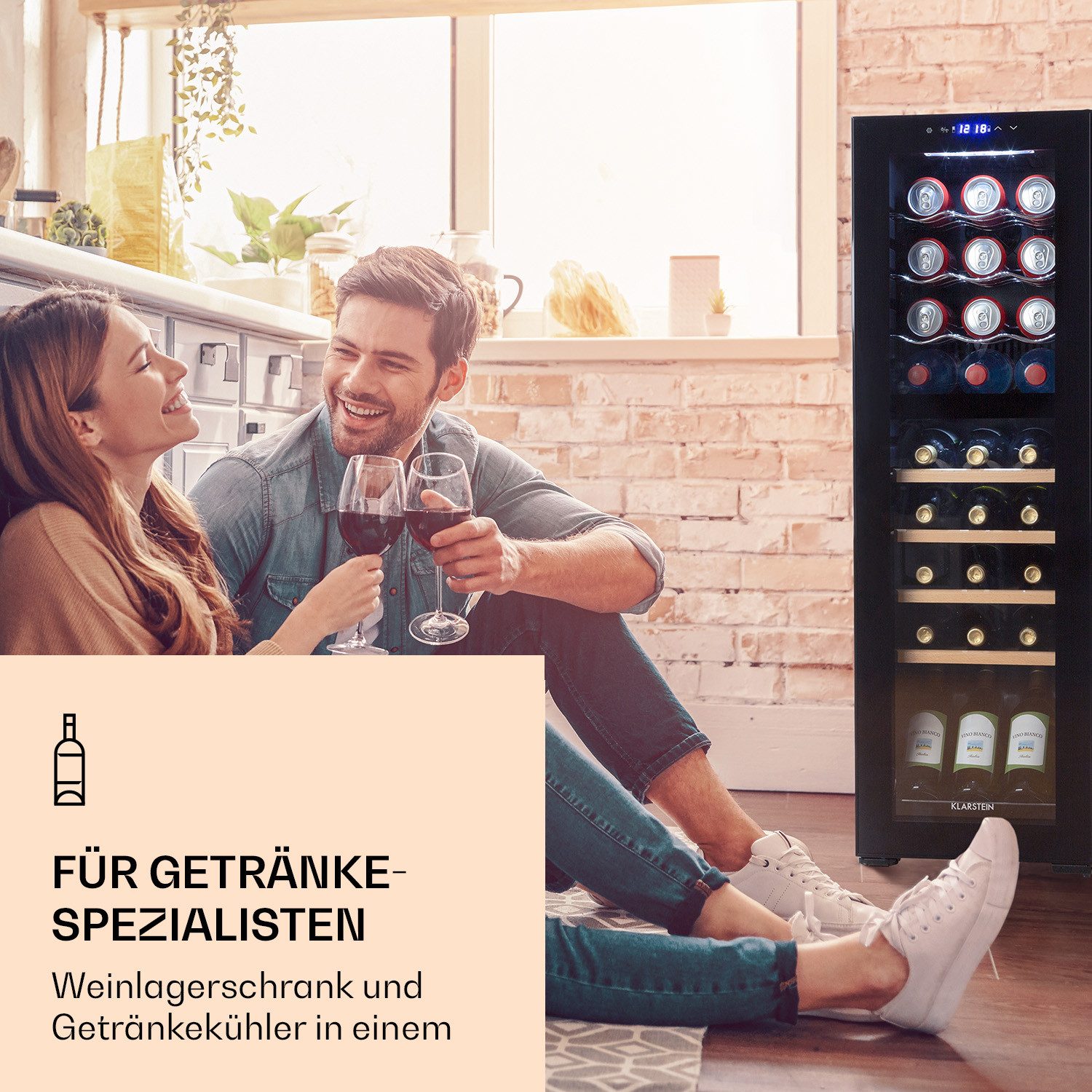 Klarstein Weinkühlschrank Bovella 27 Duo+, für 27 Standardflaschen á 0,75l,2 Zonen Duo Wein Flaschenkühlschrank Weintemperierschrank Getränke