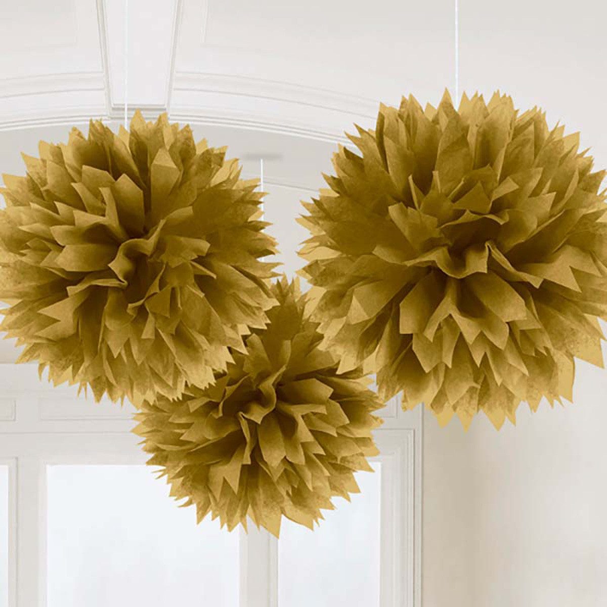 Amscan Wabenball Fluffy Papier Pompons Ø 40 cm - 3 Stück, Gold