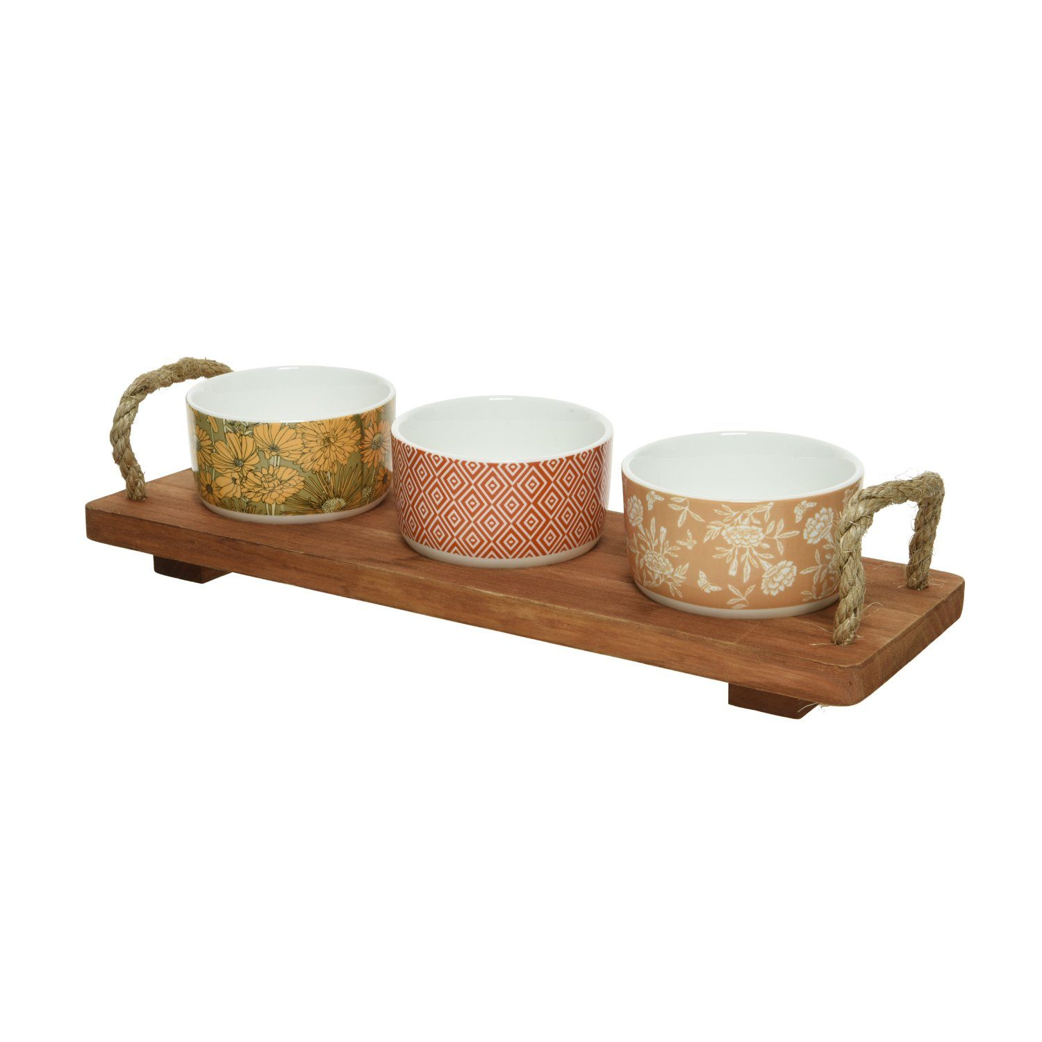 MARELIDA Servier-Set Tapas Set Servierset Servierplatte mit 3 Schalen Dipschalen Fingerfood, Holz, (4-tlg)