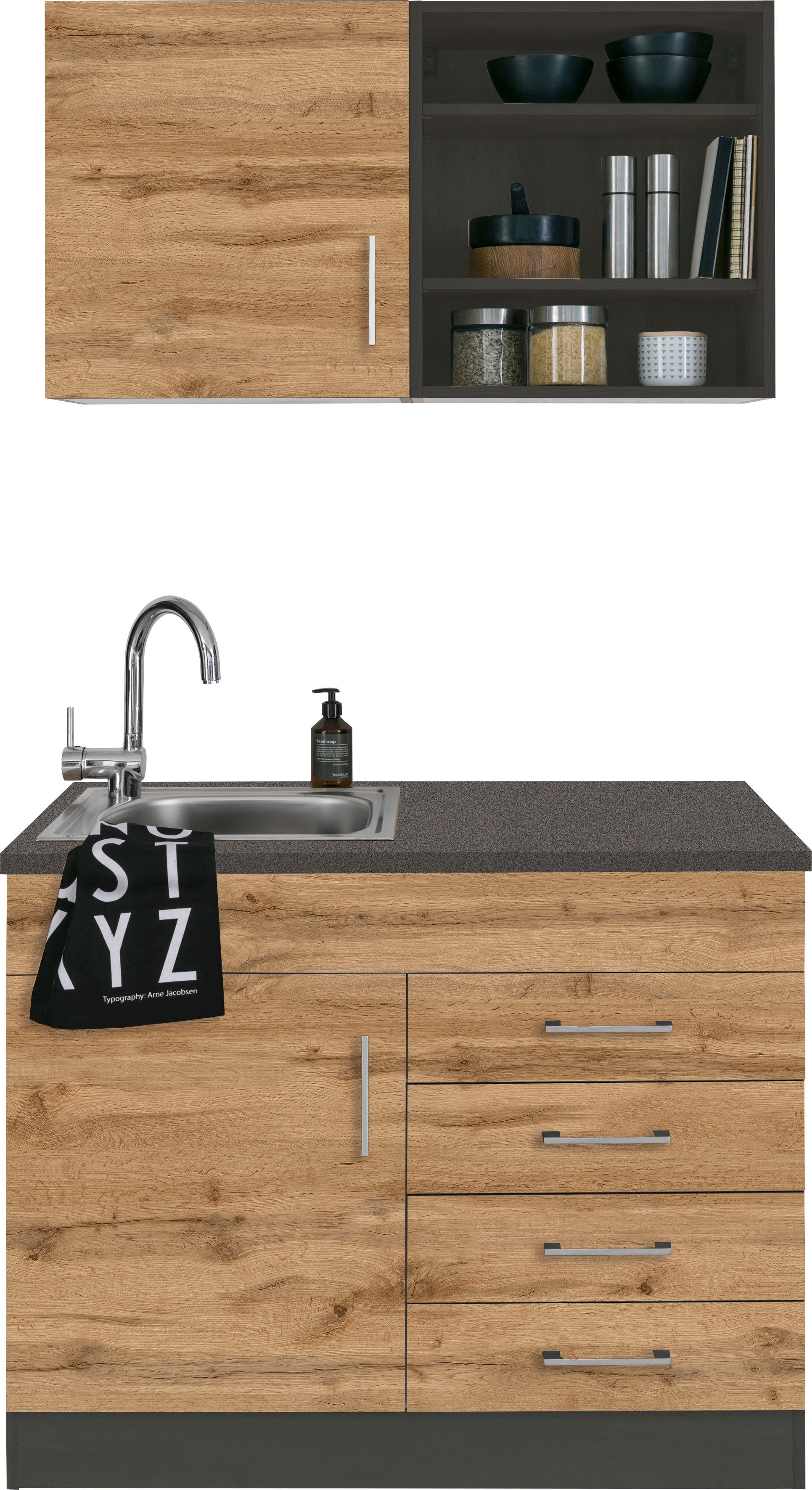 HELD MÖBEL Küche Mali, Breite 100 cm, wahlweise mit E-Geräten graphit/graphit-wotaneiche | wotaneiche | graphit
