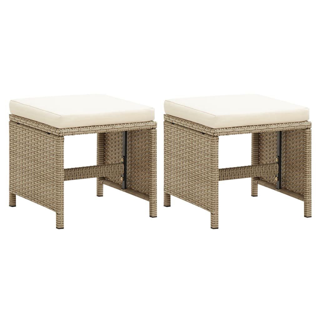 vidaXL Gartenstuhl Gartenhocker 2 Stk. mit Sitzkissen Poly Rattan Beige (2 St)