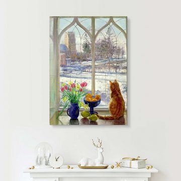 Posterlounge Acrylglasbild Timothy Easton, Schneeschatten und Katze, Malerei