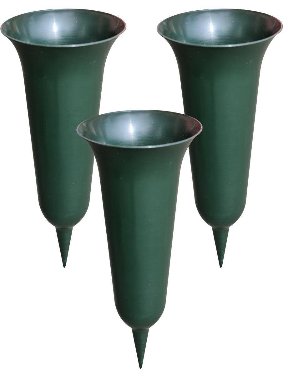 varivendo Bodenvase 3er Set Grabvase grün 31 x 12 cm Kunststoff (Set, Grabvase), Grabschmuck Friedhofsvase mit Erdspieß Grabsteckvase