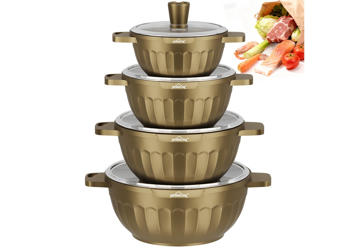 HOMELUX Topf-Set 8-tlg Kochtopf Set Induktions 20/24/28/32cm Töpfe Set mit Deckel, Aluminium (Kochtöpfe Induktions für Alle Herdarten), Induktion, Antihaft-beschichtung