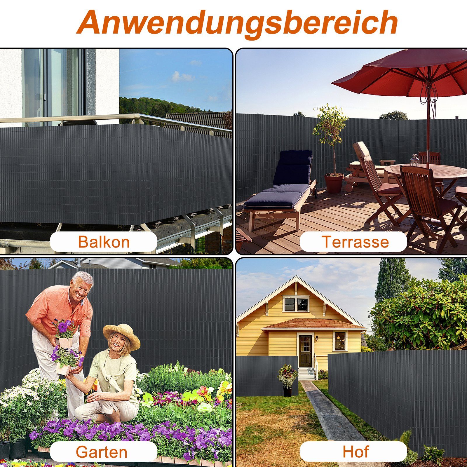 AUFUN Balkonsichtschutz PVC Sichtschutzmatte mit verstärkter Anthrazit