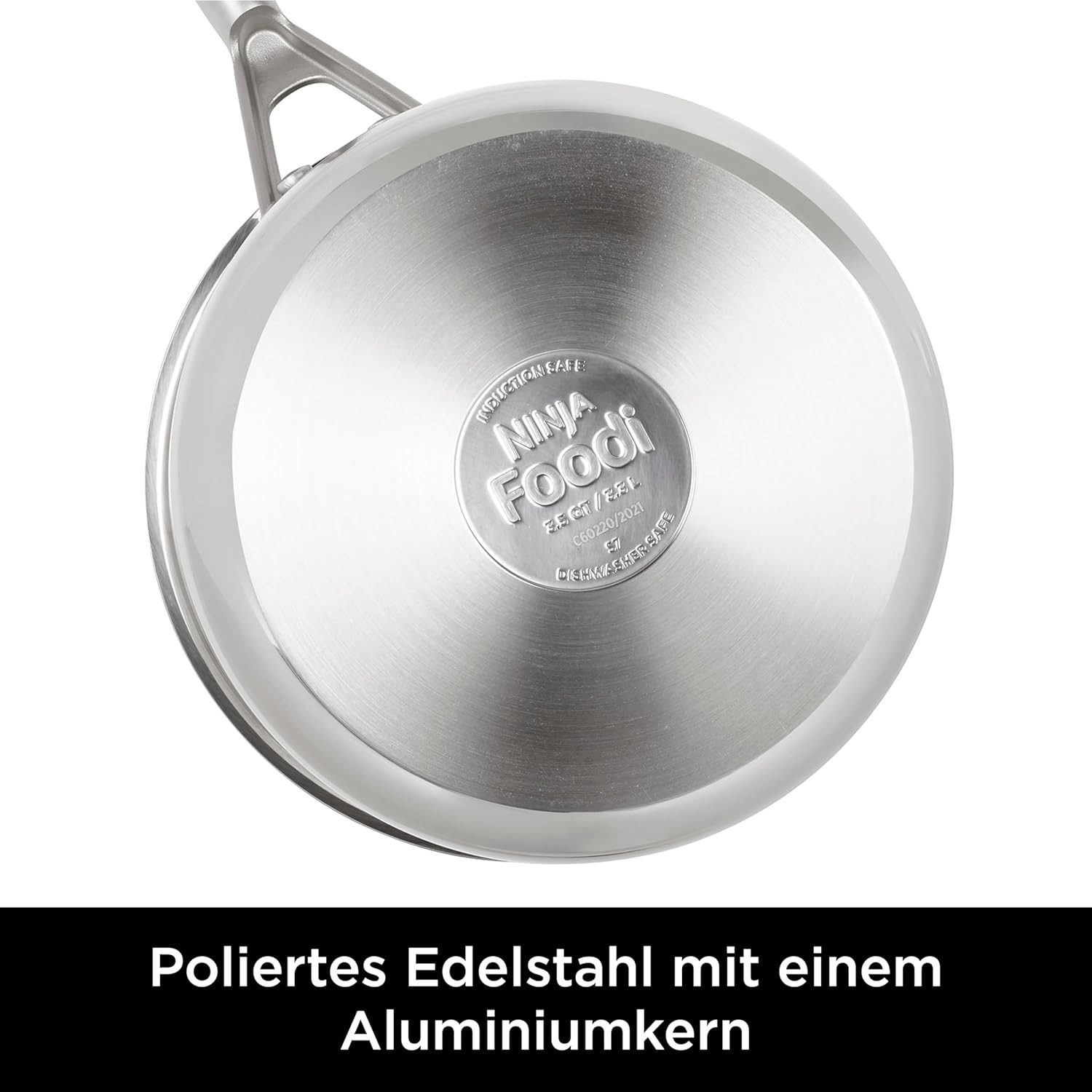NINJA Topf-Set Ninja C63000EU Foodi ZEROSTICK Kochgeschirr-Set, 3-tlg, Edelstahl, Aluminium (3x Stielkasserolle mit Glasdeckel (20cm, 18cm, 16cm, Antihaftbeschichtung, spülmaschinengeeignet