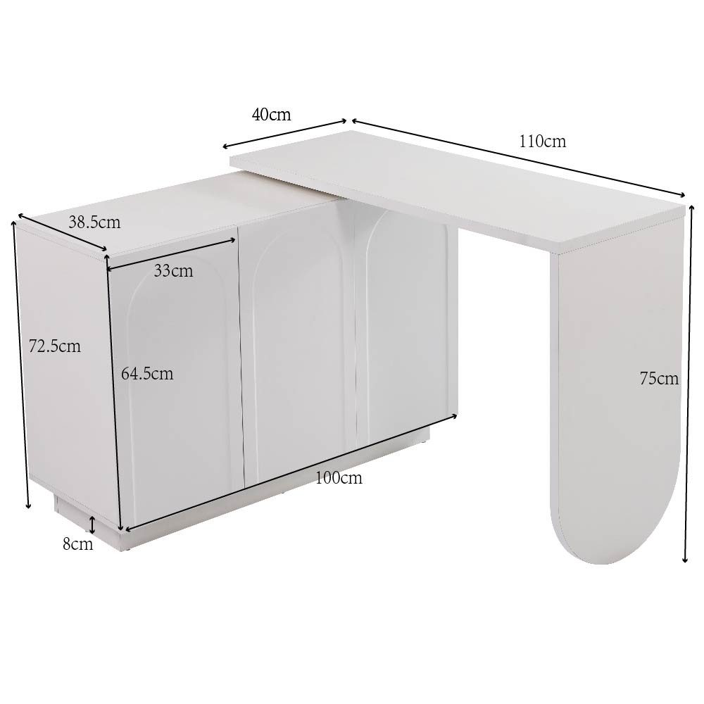 Flieks Kommode mit 360° drehbar Tisch (1 St., mit verstellbarer Ablage), Schminktisch Eckschreibtisch Sideboard mit Stauraum, Breite 110/170 cm – Bild 5 von 5
