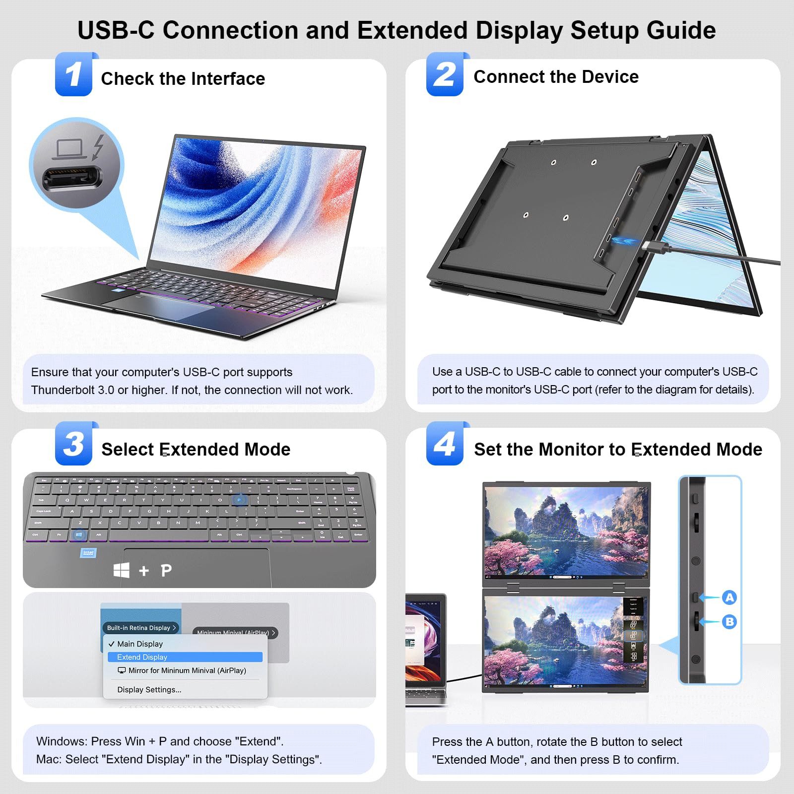 Bundviel Faltbarer tragbarer Doppel-Monitor 15,6" FHD IPS Triple-Visualisierung Portabler Monitor (40 cm/15.6 ", 1920 x 1080 px, FHD, 3 ms Reaktionszeit, 60 Hz)
