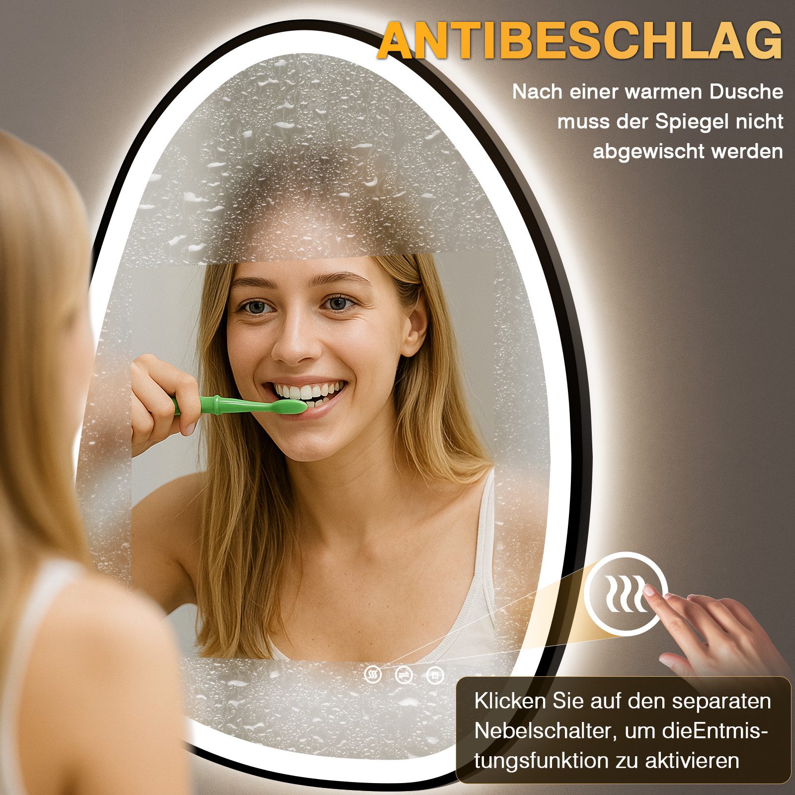PESENXAN Badspiegel Asymmetrischer Spiegel mit LED-Beleuchtung - Dimmbar, 3 Lichtfarben (1-St), Badezimmerspiegel mit Memory-Funktion, Beschlagfrei, Energiespar – Bild 5 von 5