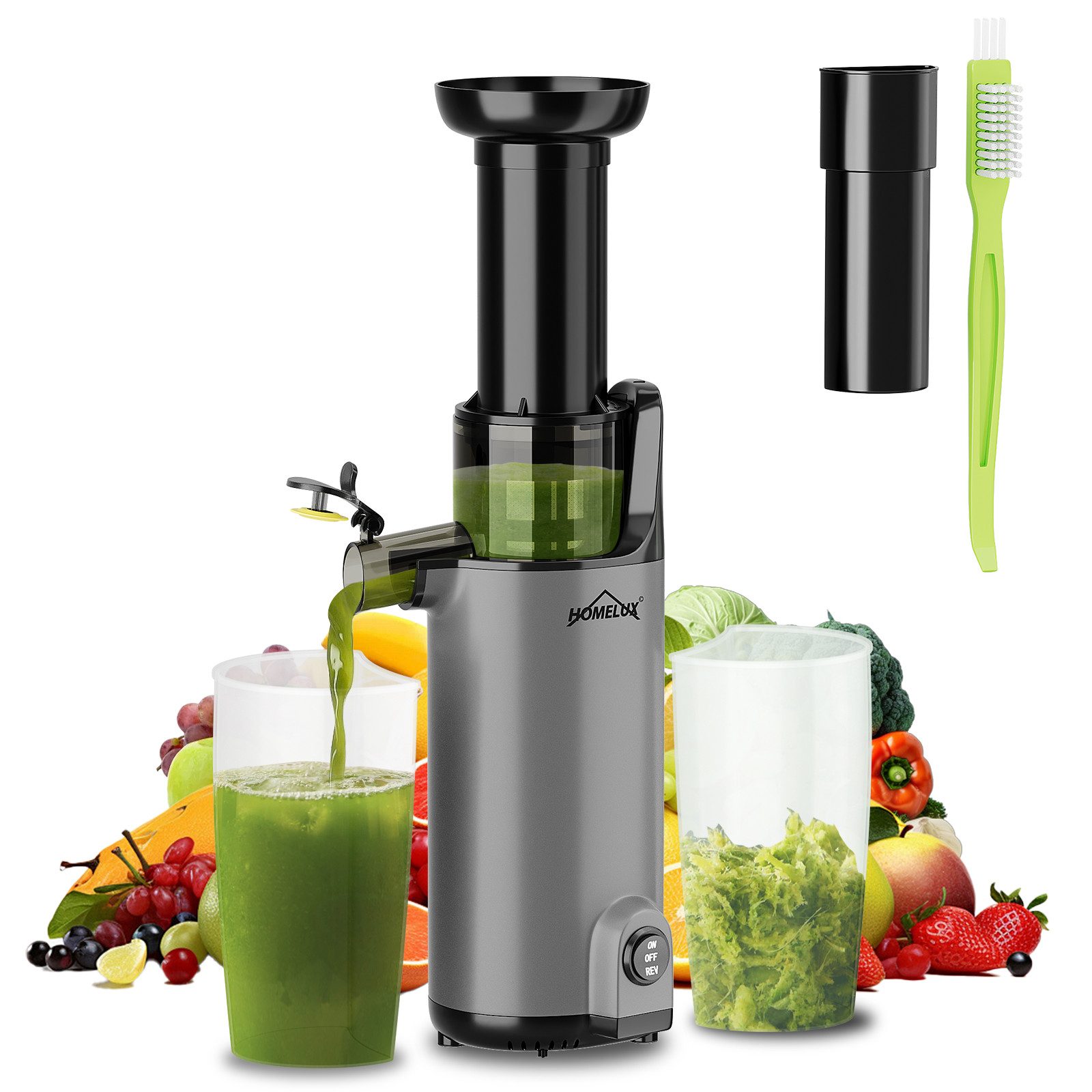 HOMELUX Slow Juicer Kleiner Entsafter Sicherheitsverriegelung, Mini, kompakt, 120 W, Geräuscharm, mit Easy-Clean Konzept, 120 W