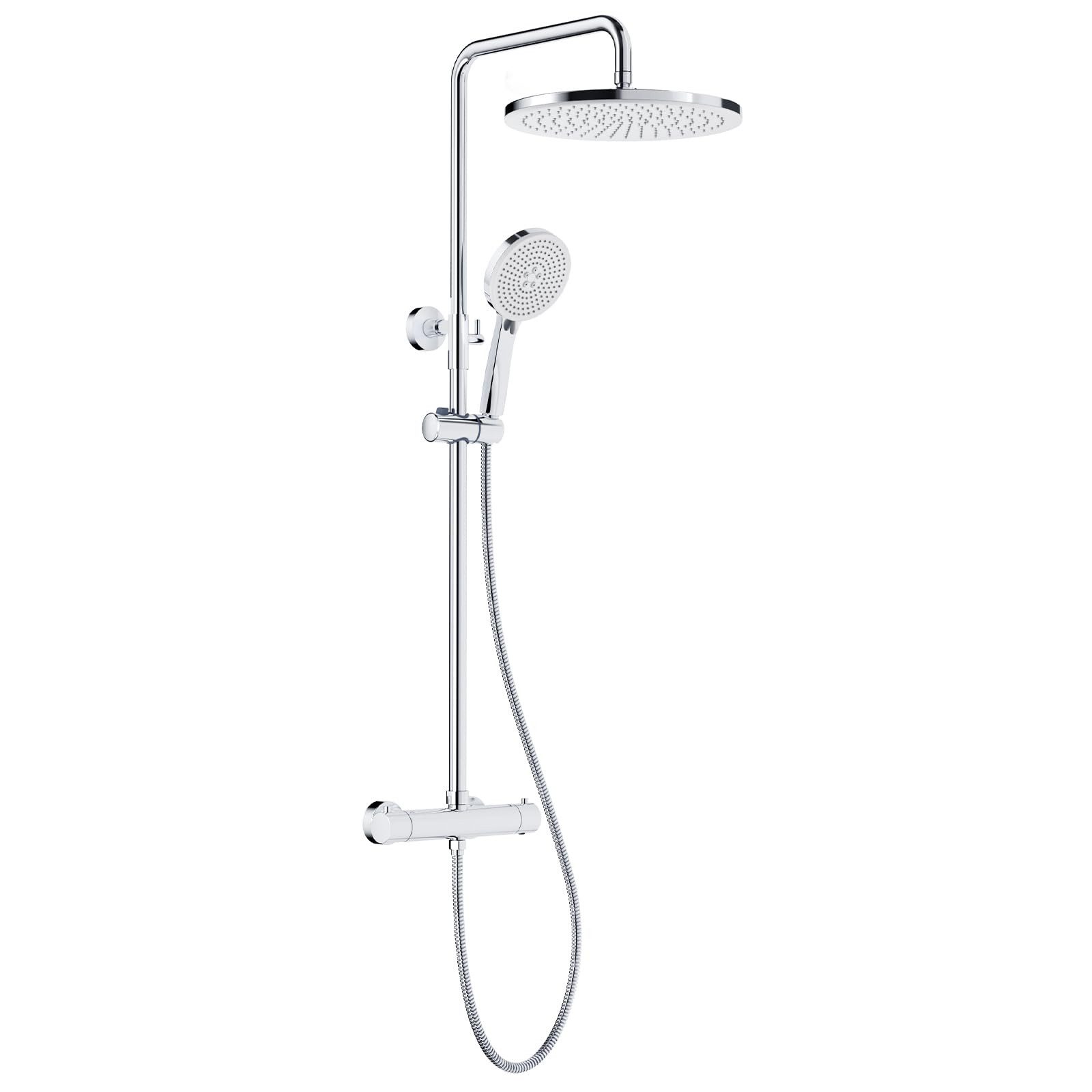 Rainsworth Duschsystem mit Thermostat, 3 Strahlart(en), 92-126 cm Duschstangen Edelstahl Duschamaturenset Wassersparend