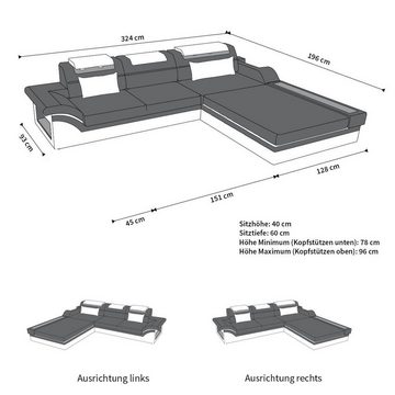 Sofa Dreams Ecksofa Leder Sofa Ledercouch Parma L Form Ledersofa, Couch, mit LED, wahlweise mit Bettfunktion als Schlafsofa, Designersofa