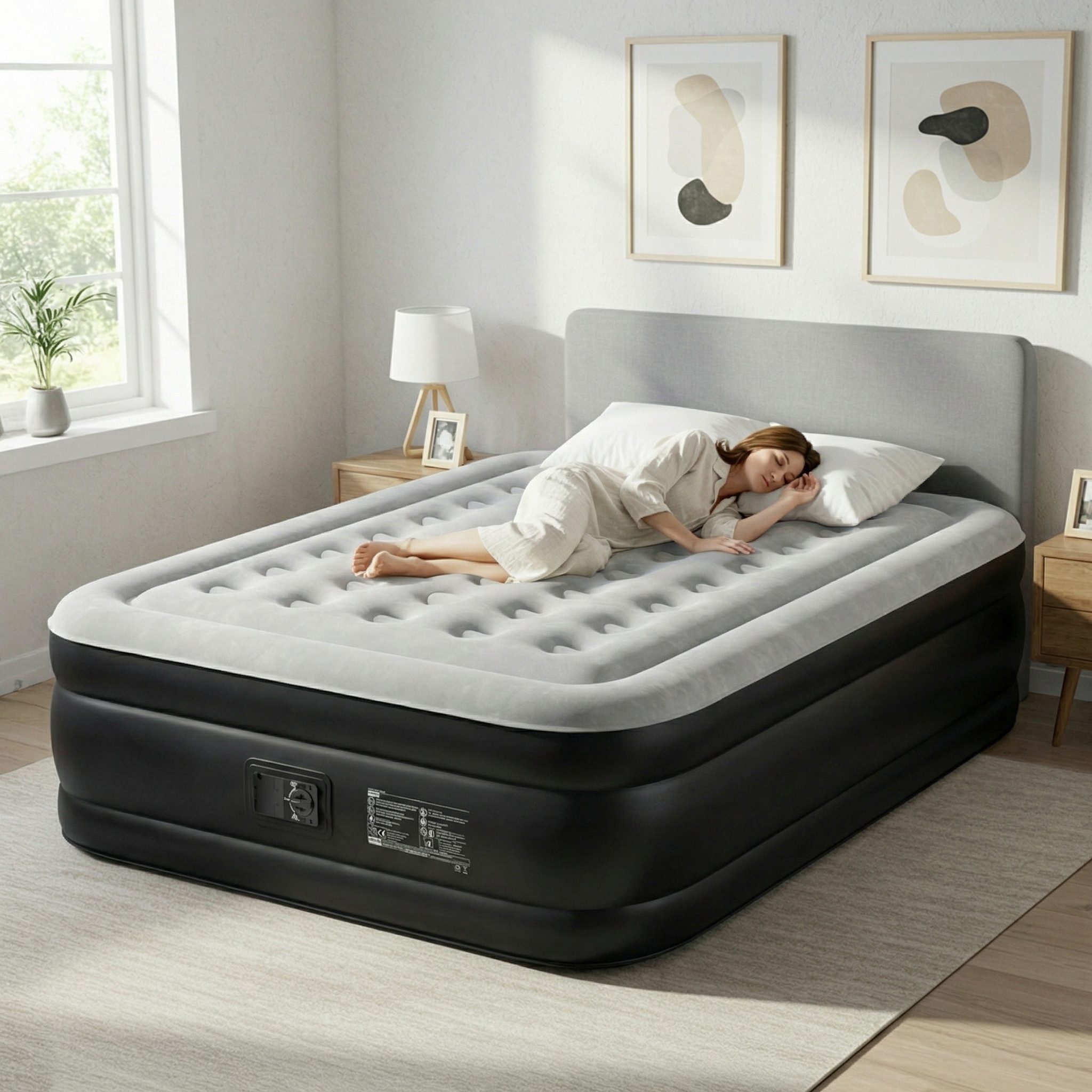 LEADZM Luftmatratze mit Integrierter elektrischer Pumpe,Doppelbett,Beflockte Oberfläche, 362kg Tragkraft, Luftbett,für Camping Zuhause 203 x 153 x 45 cm