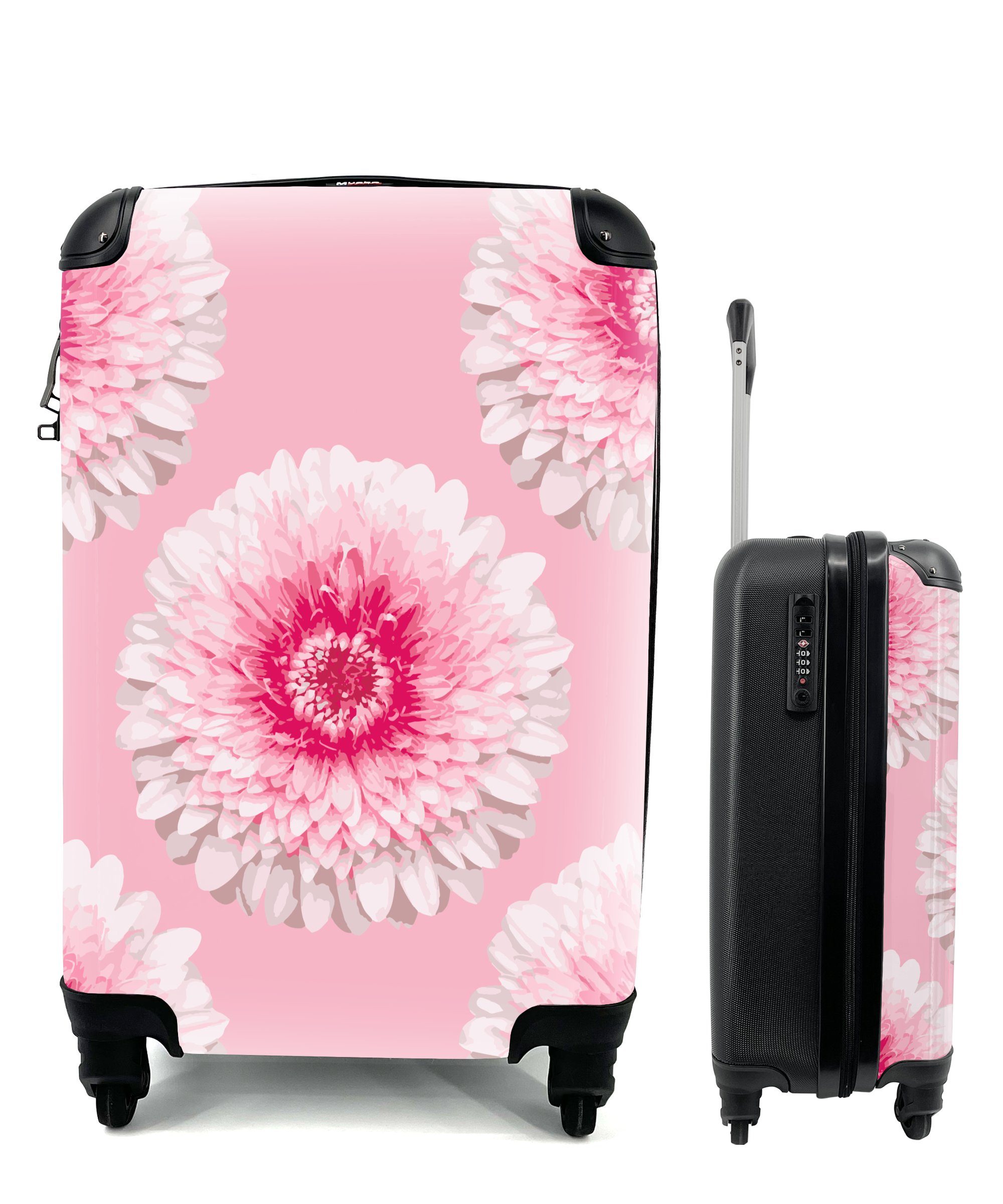 MuchoWow Handgepäckkoffer Mädchen - Blume - Rosa - Muster - Mädchen - Kinder - Kinder, 4 Rollen, Reisetasche mit rollen, Handgepäck für Ferien, Trolley, Reisekoffer