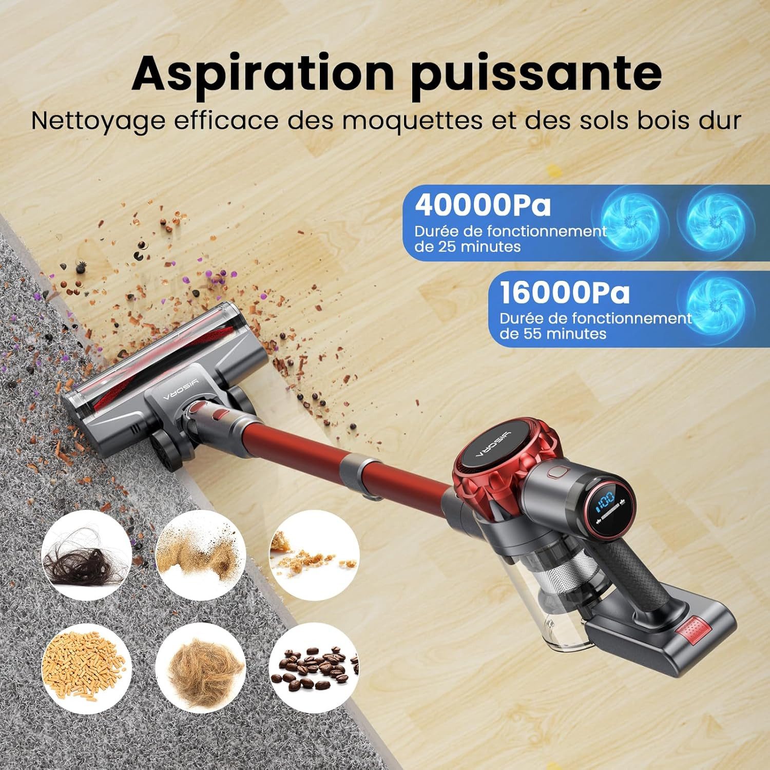 MIBODE Hand-und Stielstaubsauger S3P Red-gray Cordless Broom Vacuum Cleaner