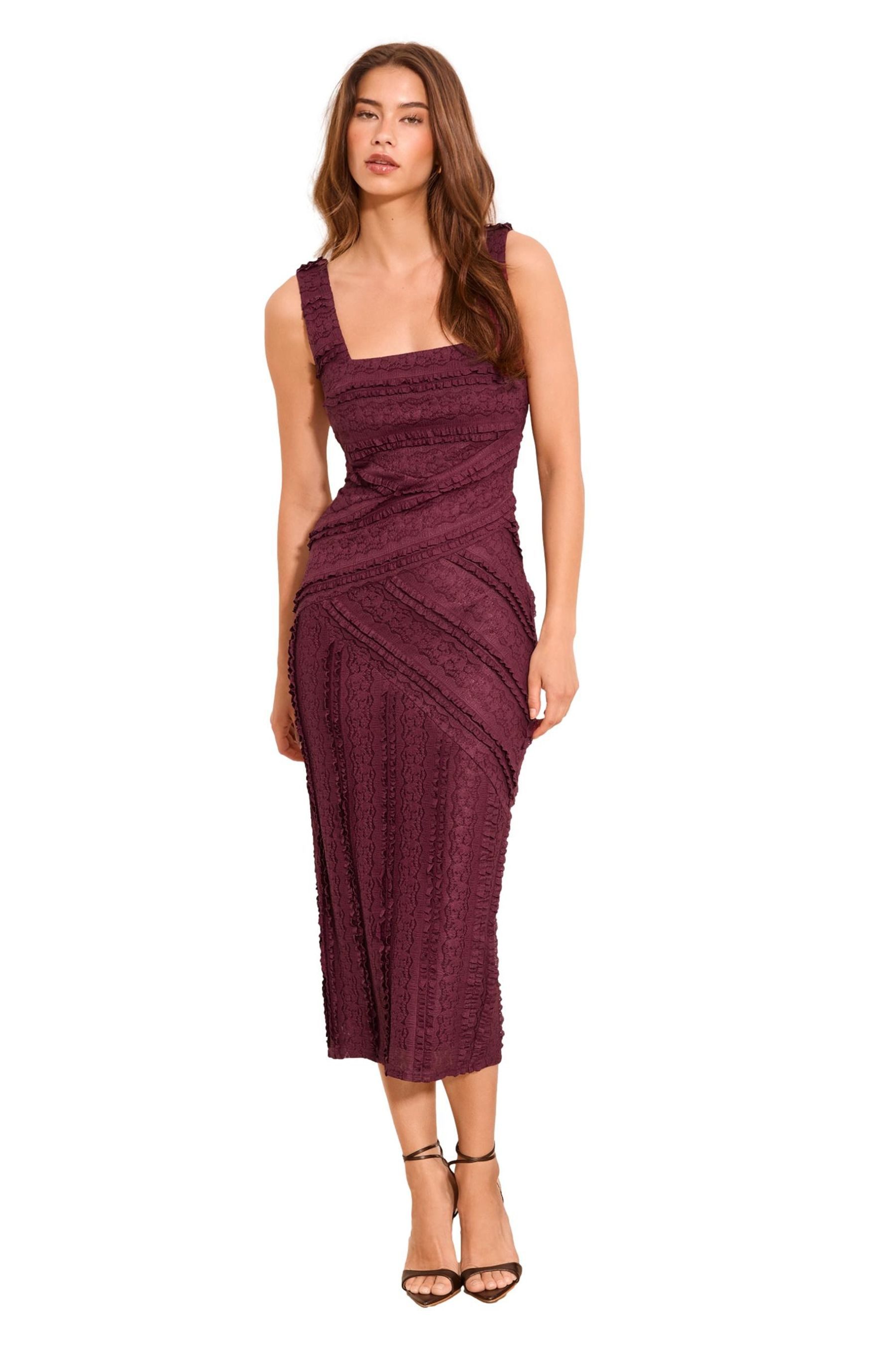 LIPSY Midikleid Strukturiertes Bodycon-Midikleid mit Spitze (1-tlg)