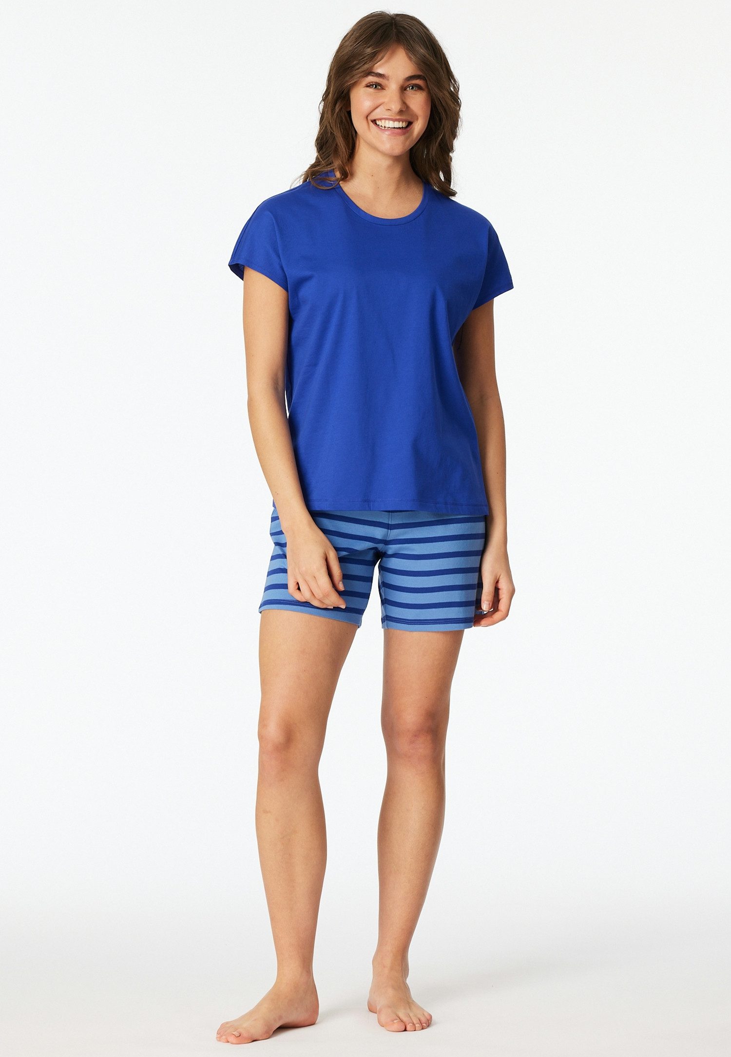 Schiesser Shorty Casual Essentials (2 tlg) mit unifarbenem Shirt und gestre günstig online kaufen