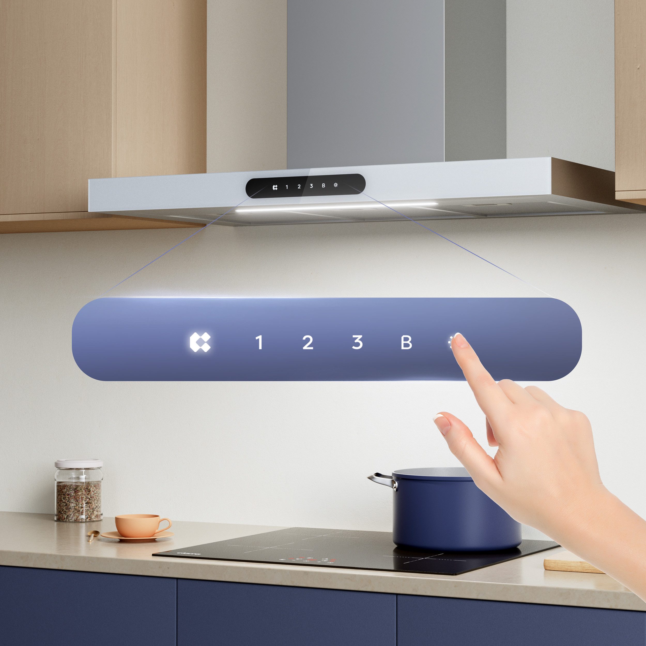 CIARRA Wandhaube VM9102W Serie CIARRA Dynamic A+++ 650m³/h Dunstabzugshaube 90 cm Abzugshaube App SensorTouch – Bild 5 von 5