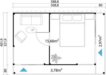 LASITA MAJA Gartenhaus Domeo 3 Loggia Lichtgrau, BxT: 608,4x418,9 cm, (Set), mit Überdachung, Position der Zwischenwand flexibel