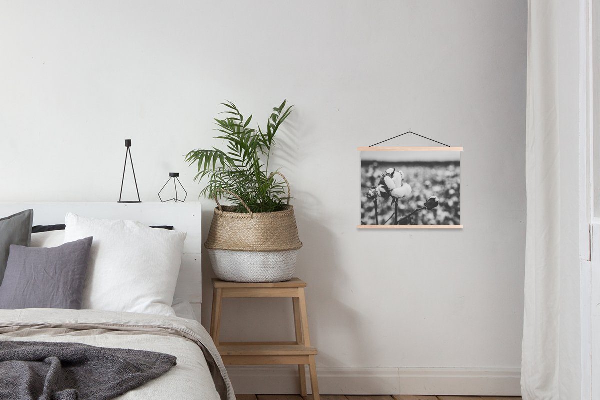 Bilderleiste, Poster Schwarz (1 für - St), Wohnzimmer, Pflanzen - Textilposter Baumwolle Weiß, - MuchoWow Posterleiste, Magnetisch