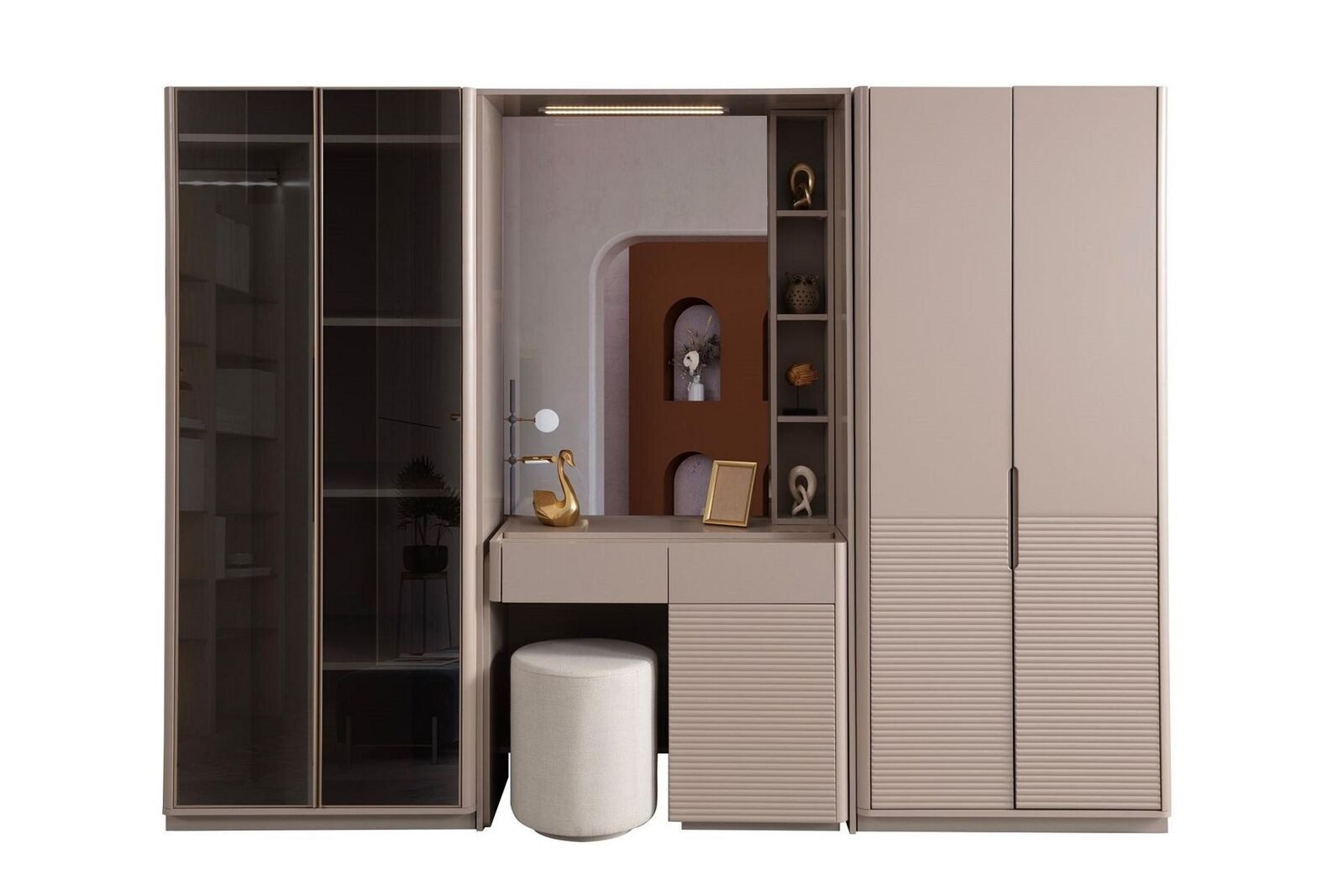 Kleiderschrank Exklusiver Beiger Kleiderschrank Designer Holzschrank Schlafzimmer
