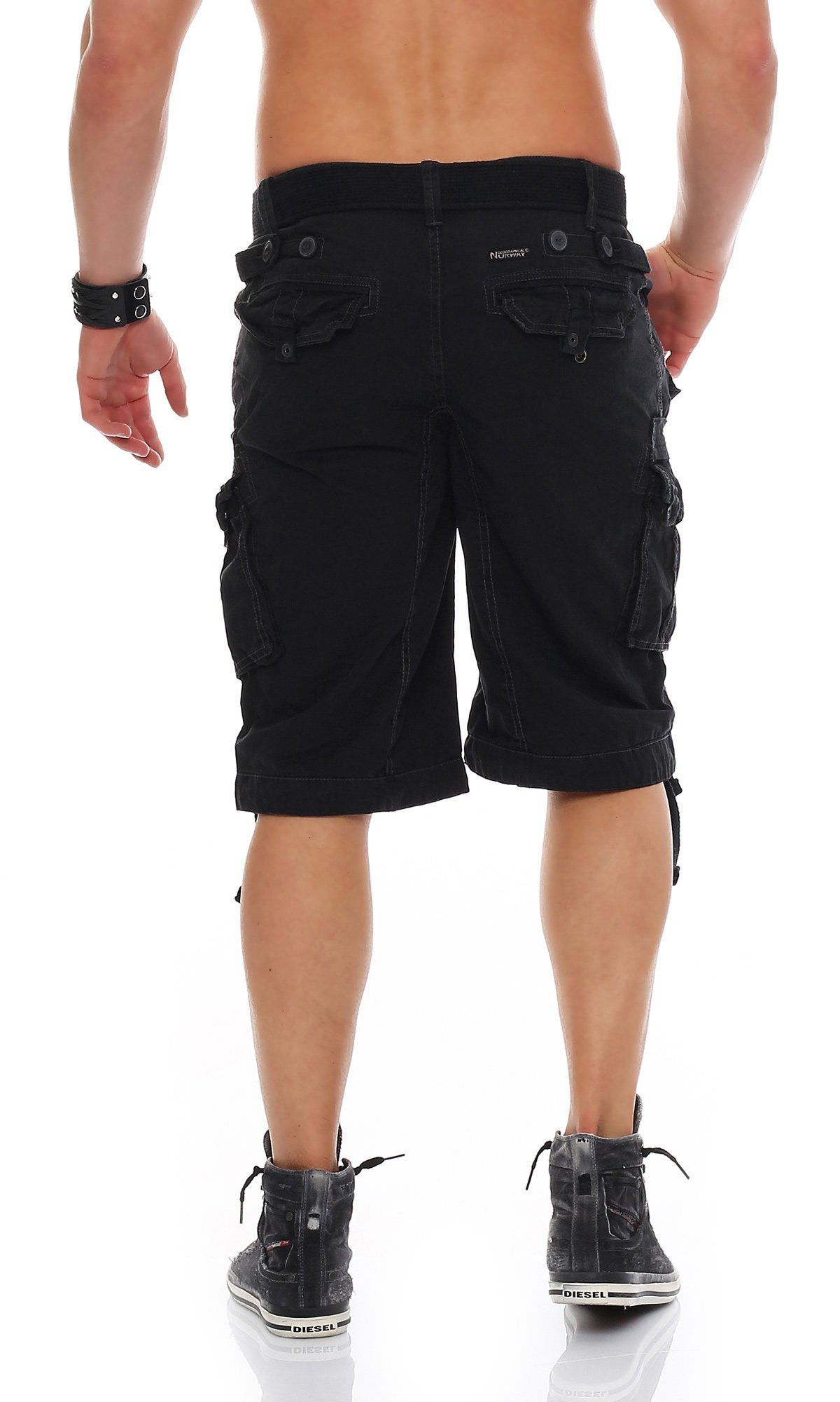 PANORAMIQUE Cargoshorts Schwarz Gürtel) Herren / (mit abnehmbarem camouflage Geographical Shorts, Norway Hose, Shorts kurze unifarben