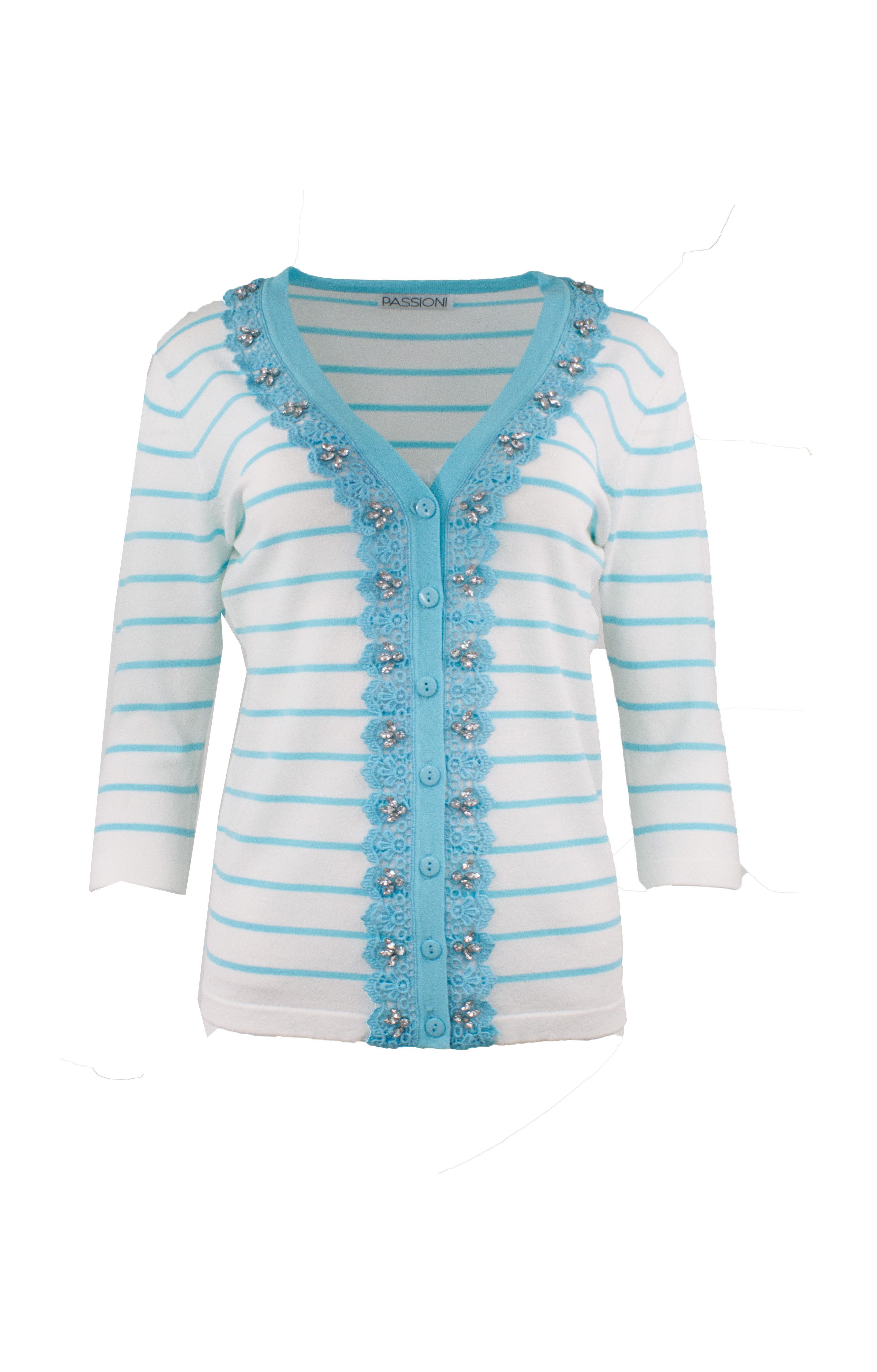 Passioni Strickjacke Cardigan in Türkis-Weiß mit günstig online kaufen