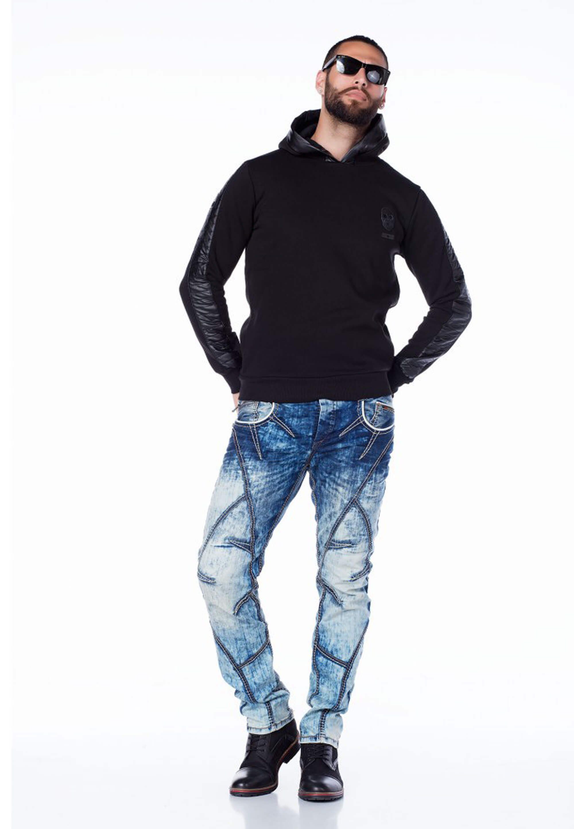 Baxx Straight-Jeans Ziernähten cooler Cipo und & Waschung mit