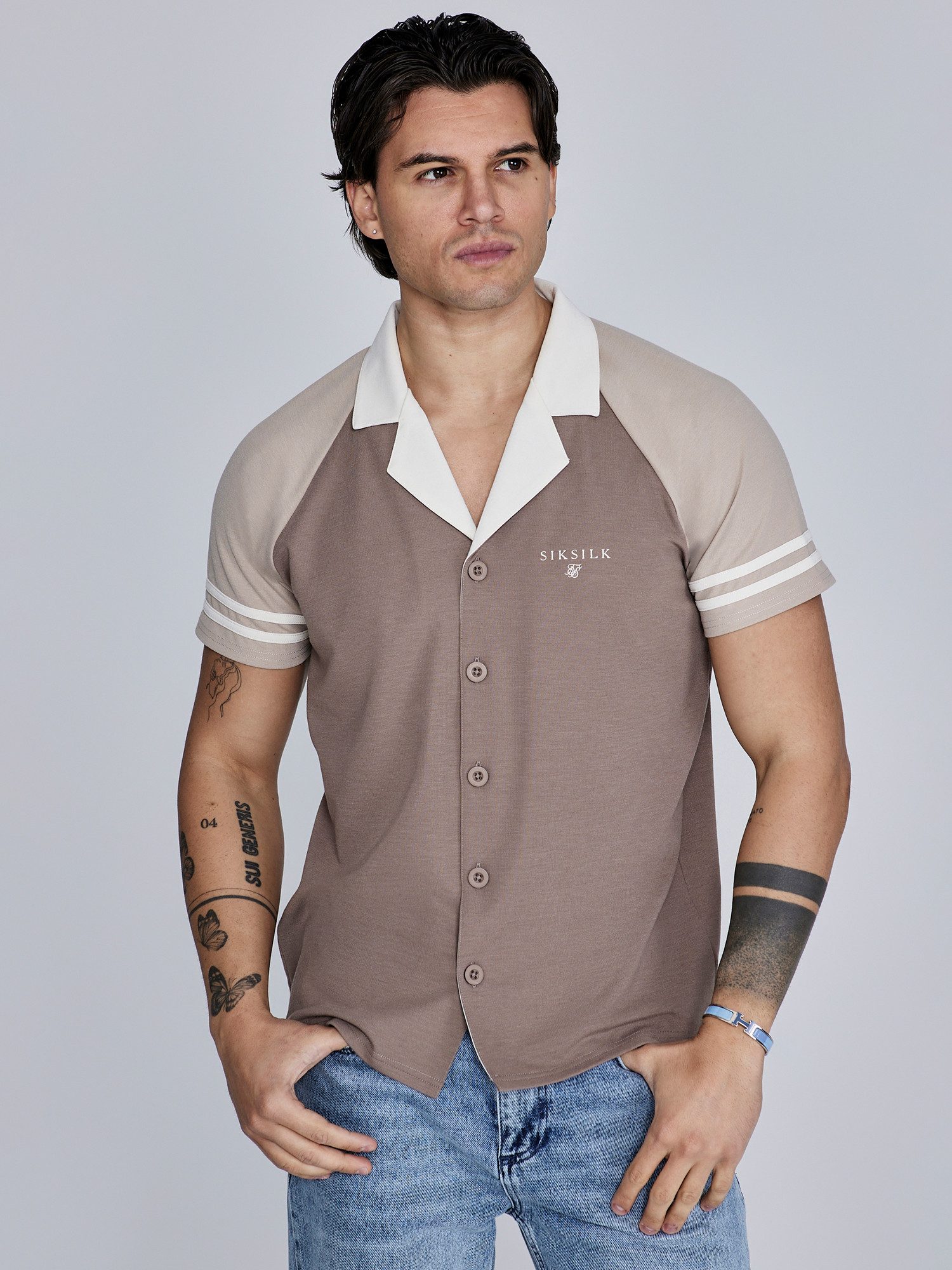 Siksilk Kurzarmhemd SikSilk Herren Beige Retro Resort Hemd
