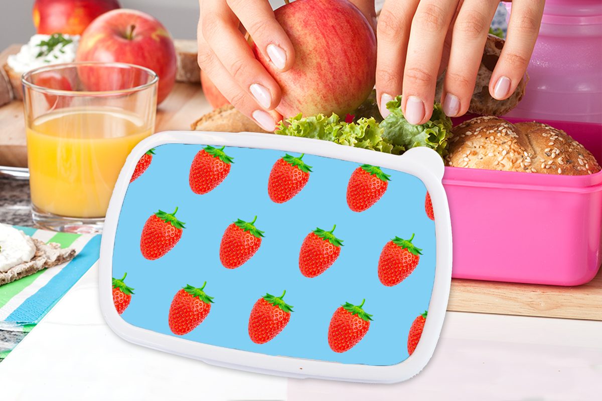 - Kinder, Snackbox, Mädchen, - (2-tlg), für Sommer, MuchoWow Muster rosa Brotbox Erwachsene, Lunchbox Erdbeere Kunststoff Brotdose Kunststoff,