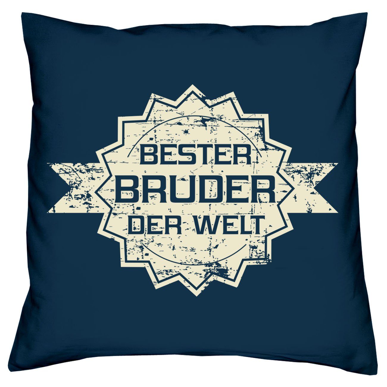 Soreso® Dekokissen Kissen Bester Bruder der Welt Stern & Urkunde, Geschenkidee Weihnachtsgeschenk navy-blau | Dekokissen