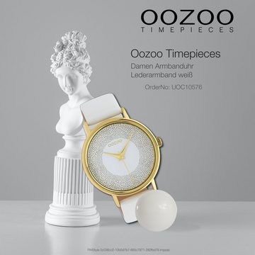OOZOO Quarzuhr Oozoo Damen Armbanduhr weiß Analog C10576, (Analoguhr), Damenuhr rund, groß (ca. 42mm) Lederarmband, Fashion-Style