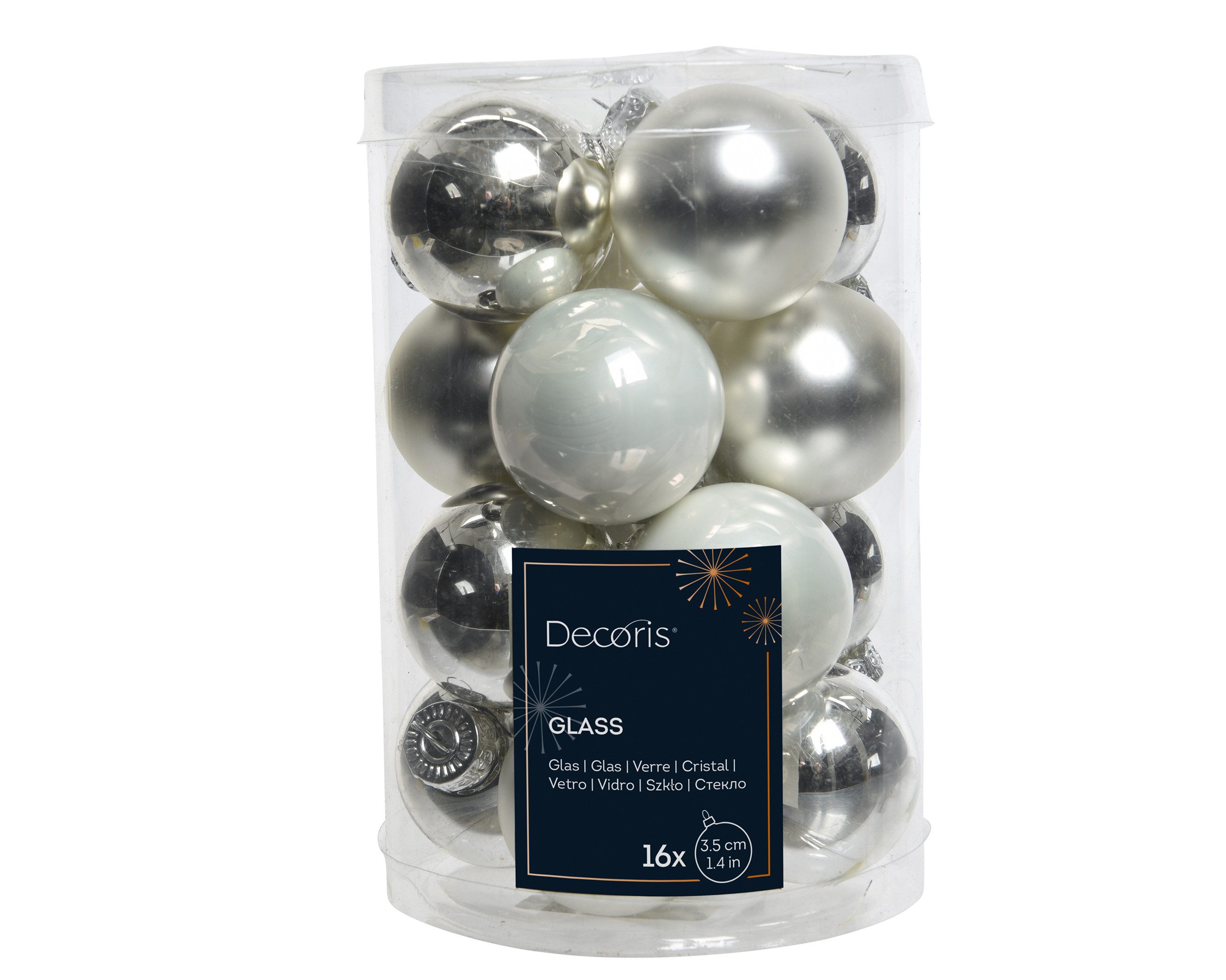 Kaemingk Weihnachtsbaumkugel, Weihnachtskugeln Glas 3,5cm 16 Stück - Silber / Weiß Mix