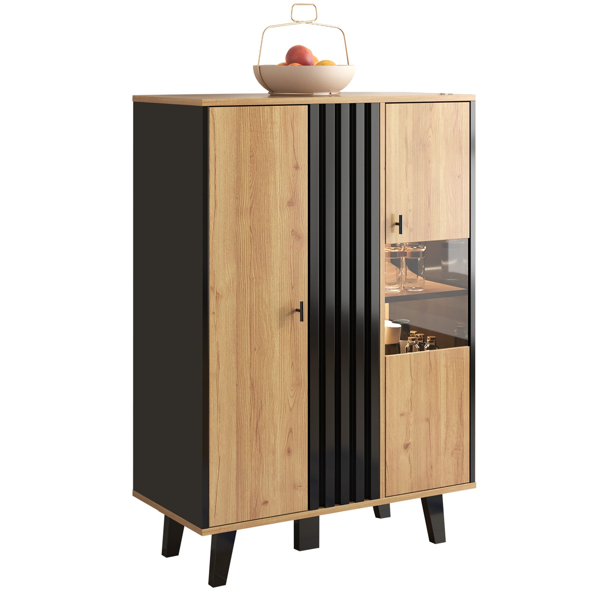 Merax Highboard, mit 8 Fächer inkl. LED,Vitrine mit Glastür,Sideboard Landh günstig online kaufen