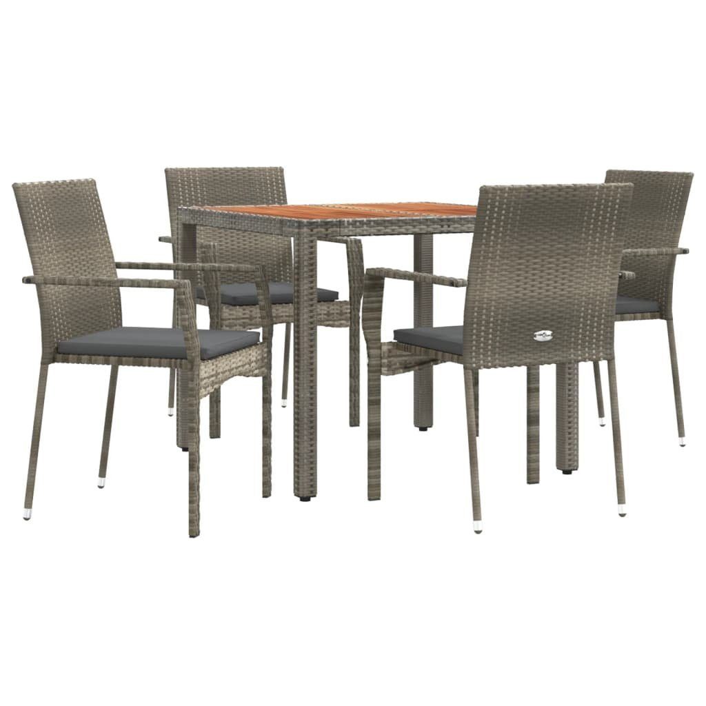 Garten-Essgruppe 5-tlg. Garten-Essgruppe mit Kissen Grau Poly Rattan
