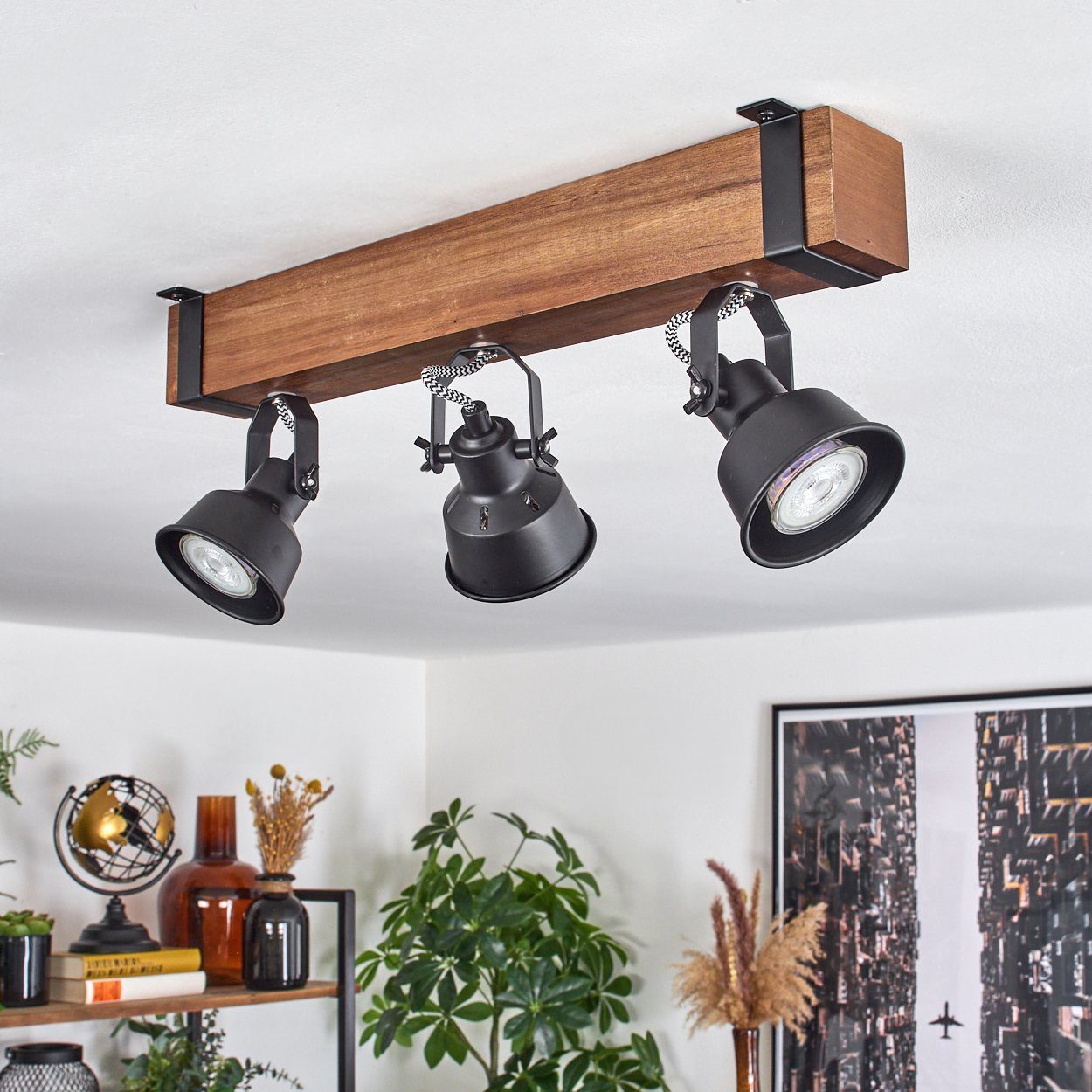 ohne Deckenlampe Deckenleuchte GU10 aus Schirmen, ohne moderne verstellbaren Leuchtmittel, hofstein mit Deckenleuchte Schwarz/Dunkelbraun, 3x Leuchtmittel Metall/Holz in