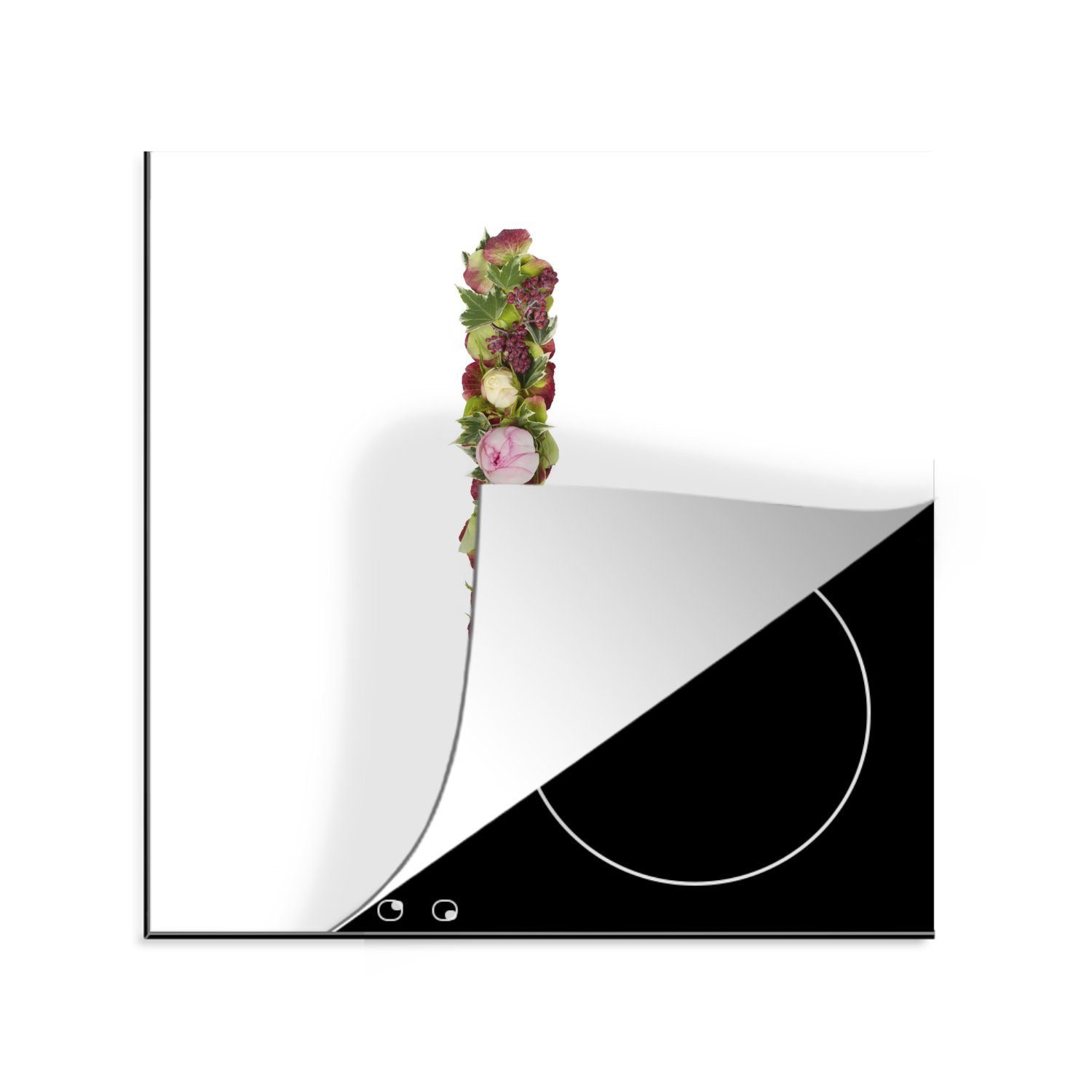 MuchoWow Herdblende-/Abdeckplatte Der Buchstabe Blumen, küche aus (1 tlg), l 78x78 cm, Arbeitsplatte Ceranfeldabdeckung, für Vinyl